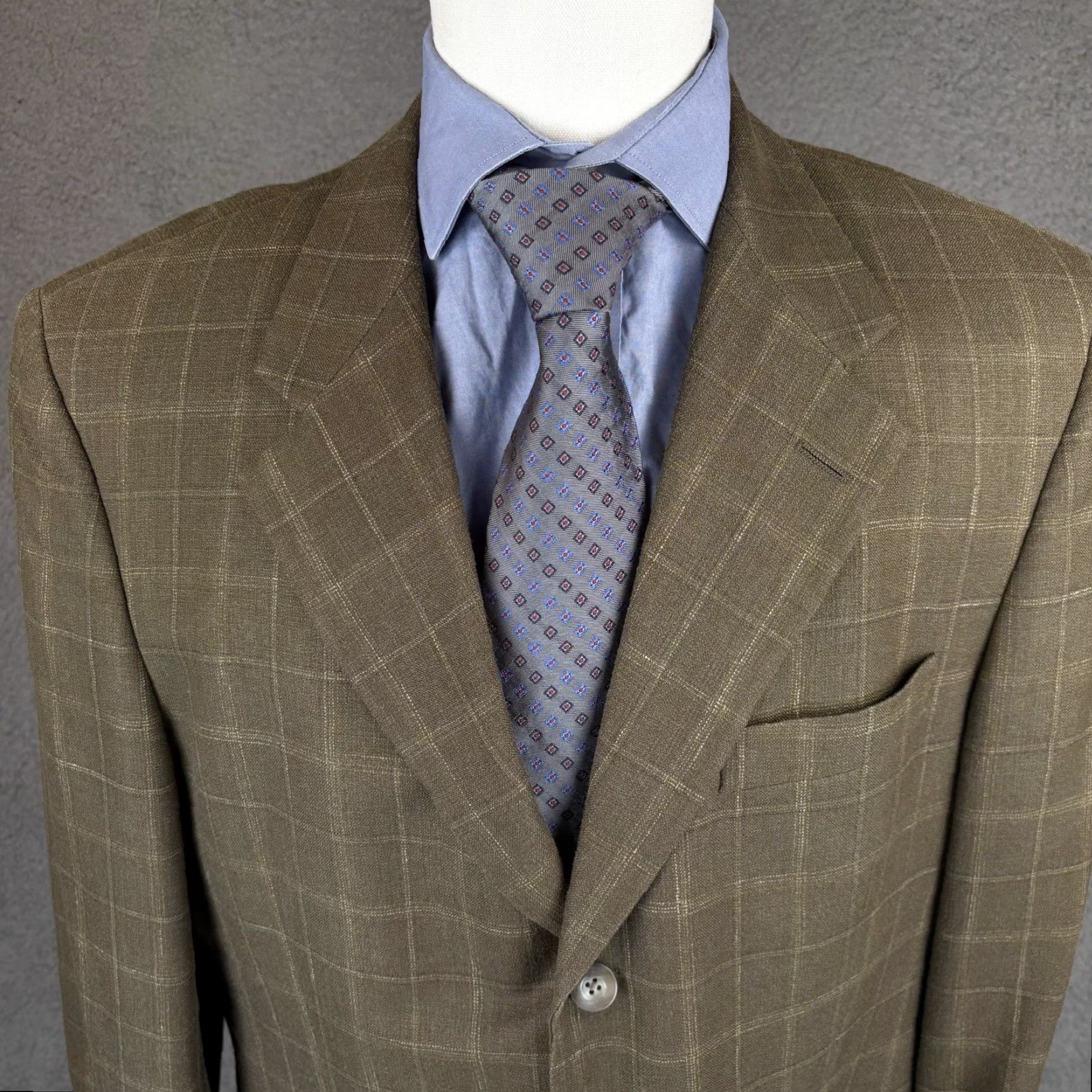 Nordstrom Nordstrom John W. Nordstrom Sport Coat 42L Olive Windowpane Notch Lapel 3-Button Slim Wool Silk Linen Jacket Coat Men Regular Long Size US XS / EU 42 / 0 - 2 Thumbnail