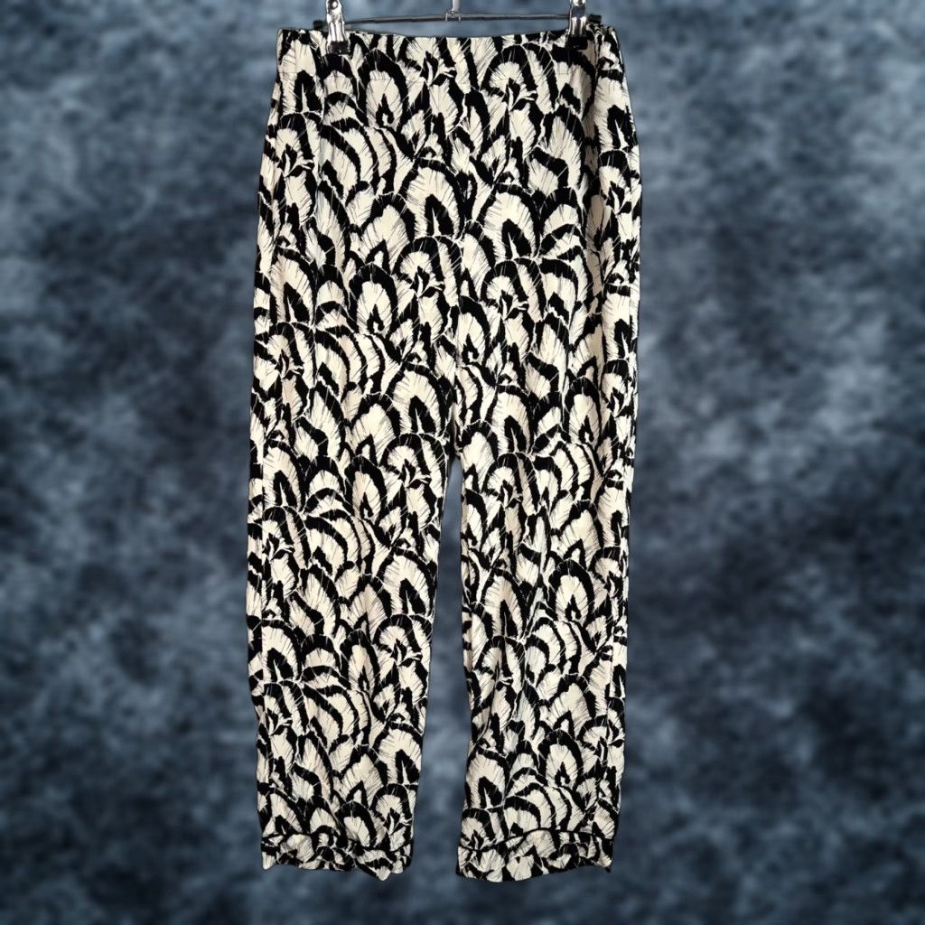 The Kooples The Kooples Pants Womens Medium Black Abstract Print Elastic Hem Straight Leg Ankle Inseam 28 in Regular Rise High Front Flat Front Casual Size 32" / US 10 / IT 46 - 1 Thumbnail