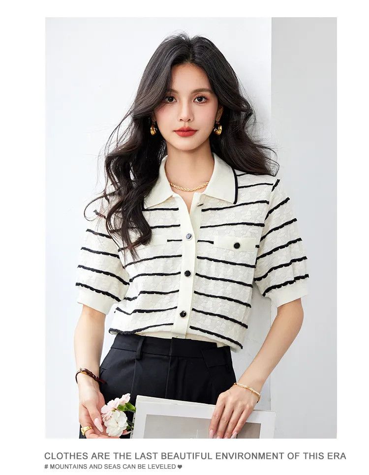 Other Elegant Polo Collar Women Slimming Knitted Half Sleeve Shirt Size M / US 6-8 / IT 42-44 - 4 Thumbnail