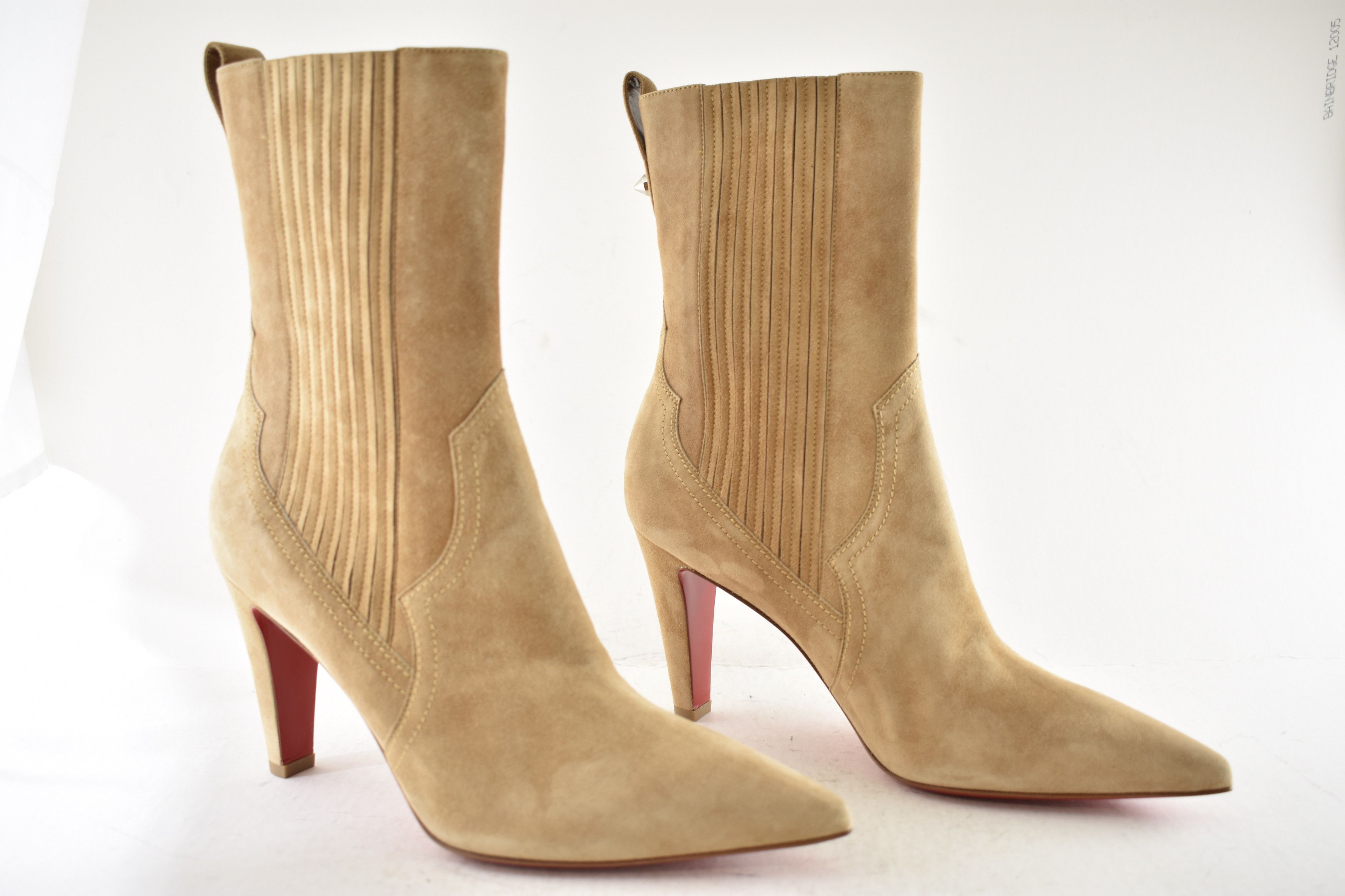 Christian Louboutin Santigag 85 Lionne Beige Suede Western Ankle Heel Boot 39.5 Size US 9.5 / IT 39.5 - 4 Thumbnail