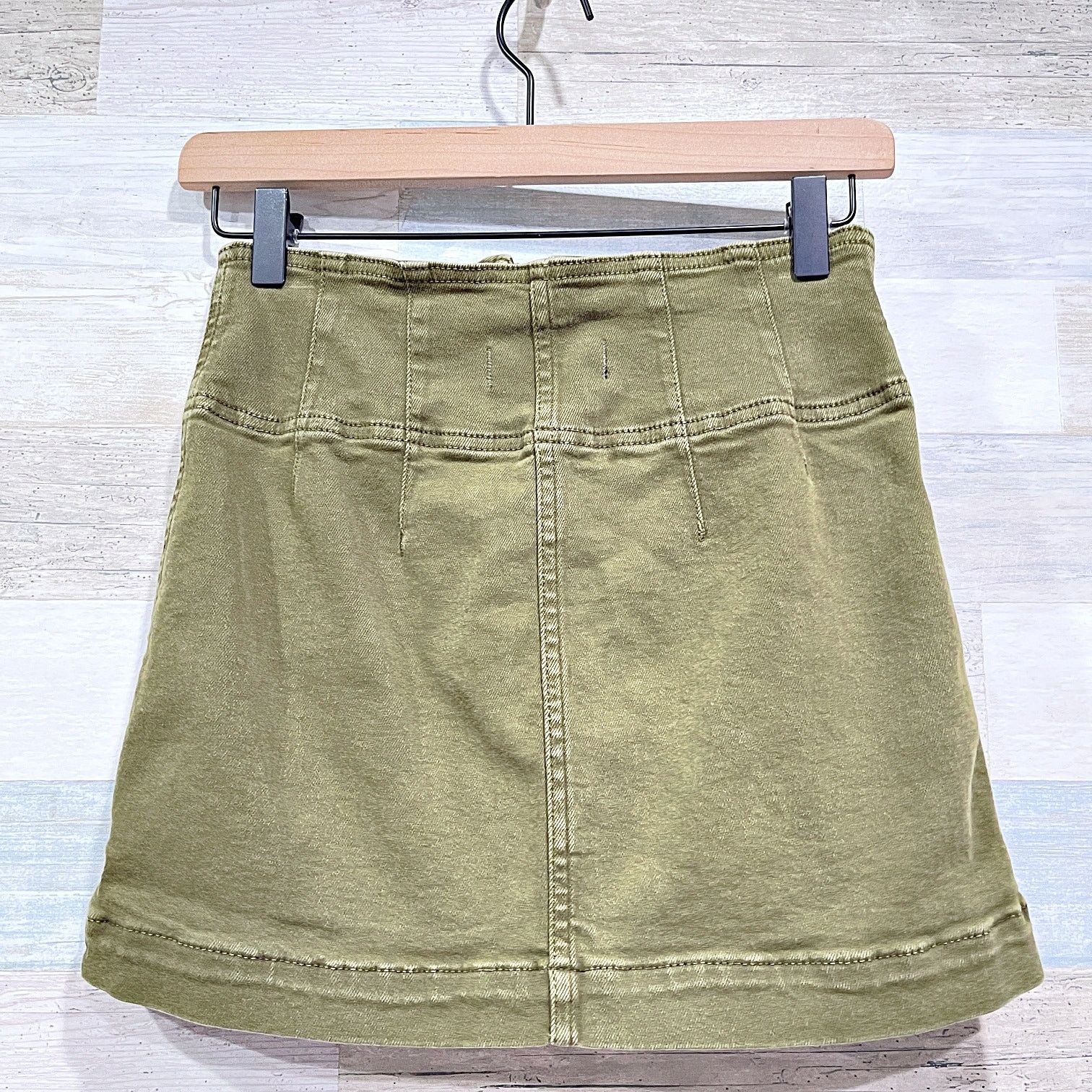 Free People Free People Virgo Zip Front Mini Skirt Cadet Green Cotton 26 Size 26" / US 2 / IT 38 - 2 Thumbnail
