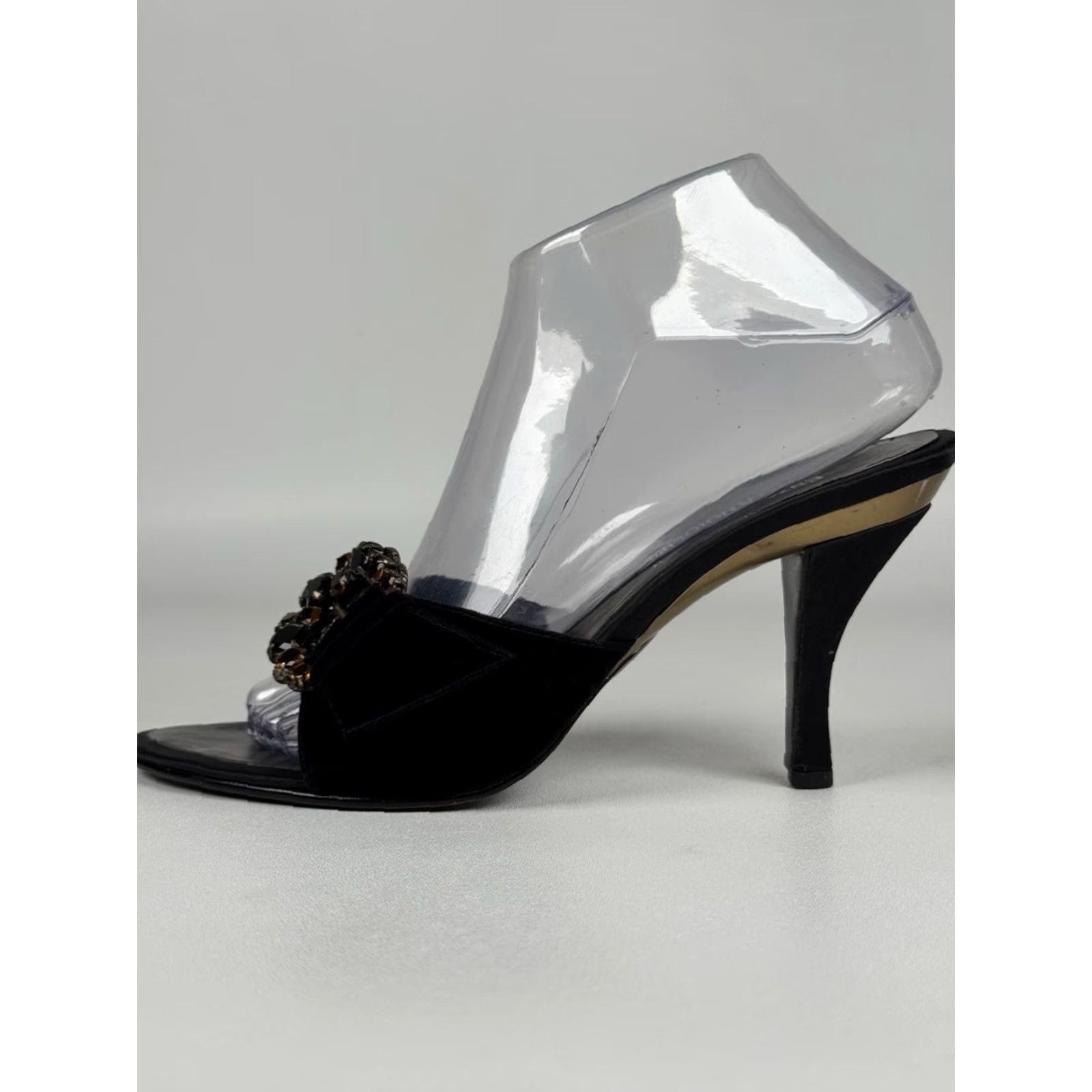Vintage VINTAGE Enzo Angiolini Black Gold Bejeweled Open Toe Heels Pump Size 7.5 Women Size US 8 / IT 38 - 6 Thumbnail