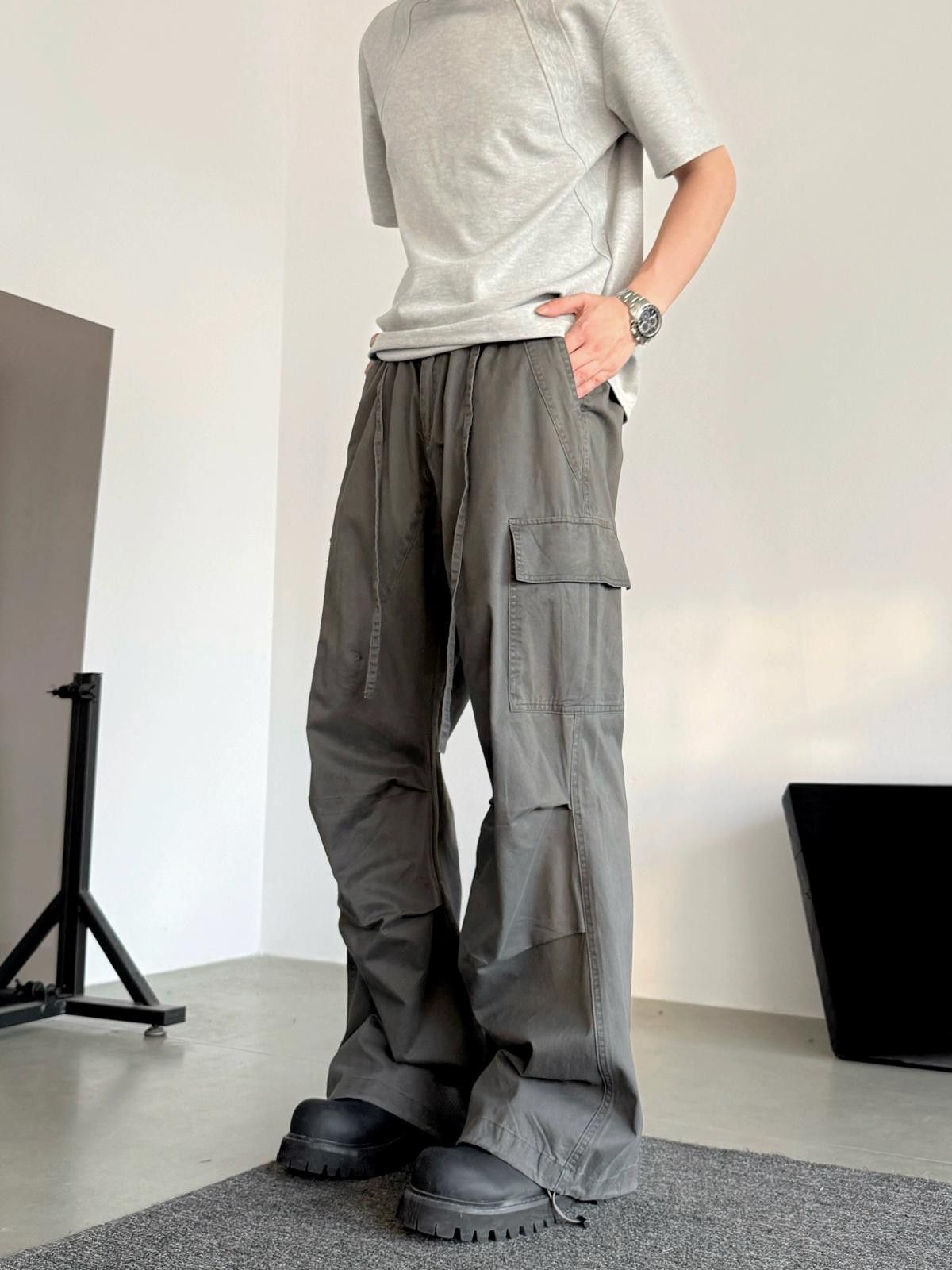 Other Stacked Flared Gray Loose Fit Pants, Wide Leg Utility Pants Size US 32 / EU 48 - 3 Thumbnail