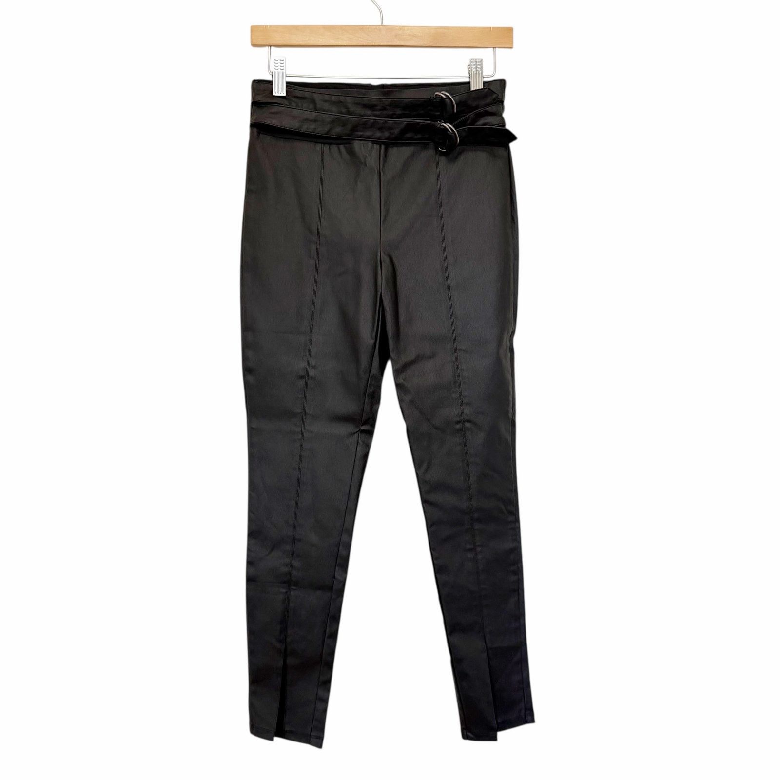 Bebe Bebe Black Faux Leather Front Slit Belted Leggings Pants S Size 27" / US 4 / IT 40 - 1 Thumbnail