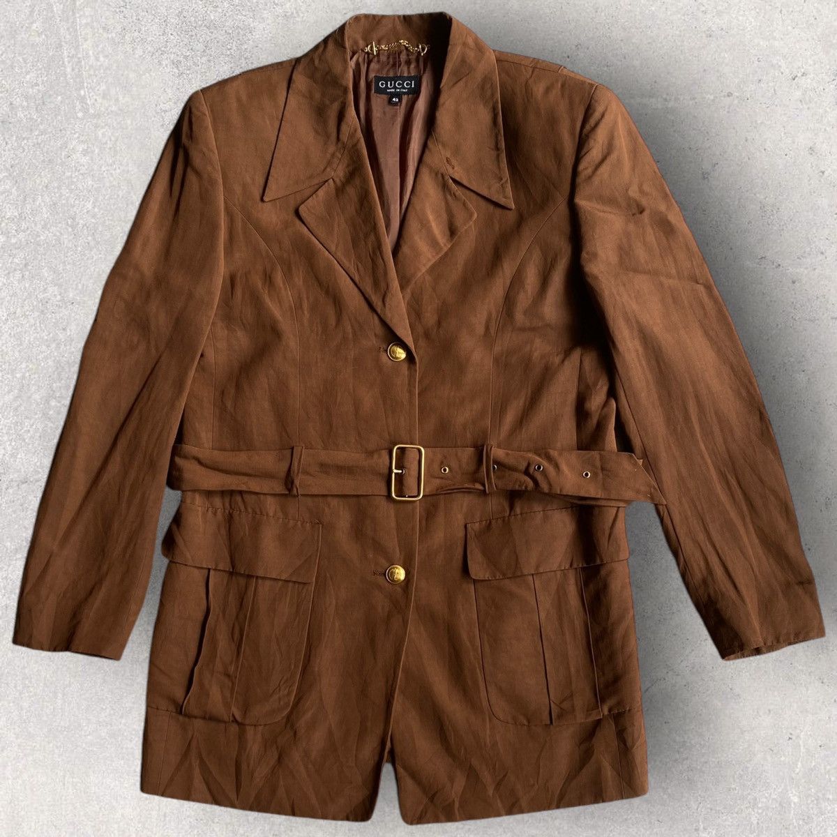 Gucci Fall 1994-1995 Silk Brown Belt Blazer Size M / US 6-8 / IT 42-44 - 1 Thumbnail