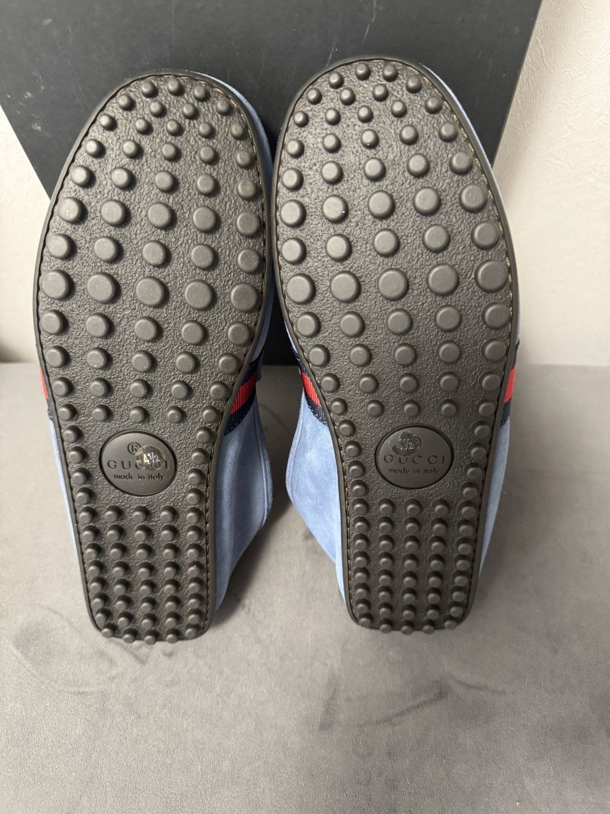 Gucci New Gucci Web Trim Loafer Blue Suede Driver Shoes Sz G5 . Size US 5.5 / EU 38 - 4 Thumbnail