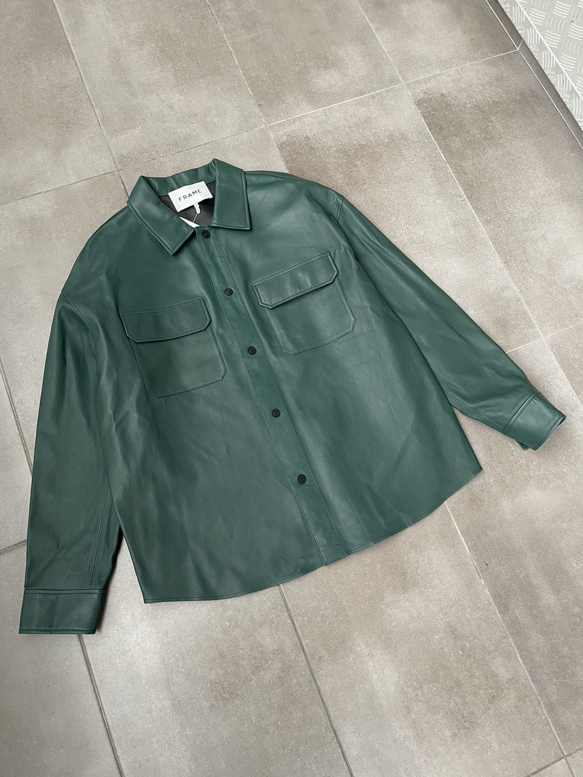 Frame !DS! SS23 Frame Dark Green Leather Shirt Jacket Size US M / EU 48-50 / 2 - 11 Thumbnail