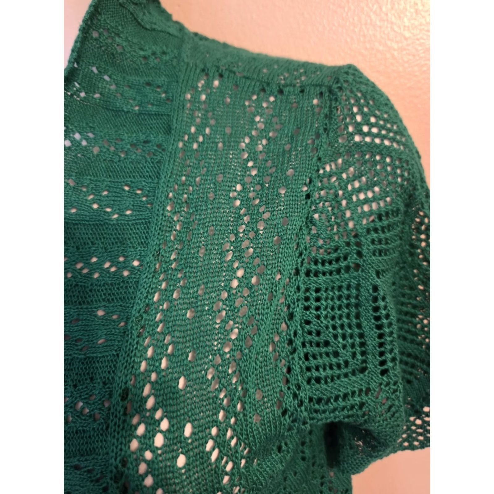 Vintage Jessica H Cardigan Top Womens M Green Open Front Cropped Sweater Short Sleeve NWT VINTAGE? Size M / US 6-8 / IT 42-44 - 2 Thumbnail