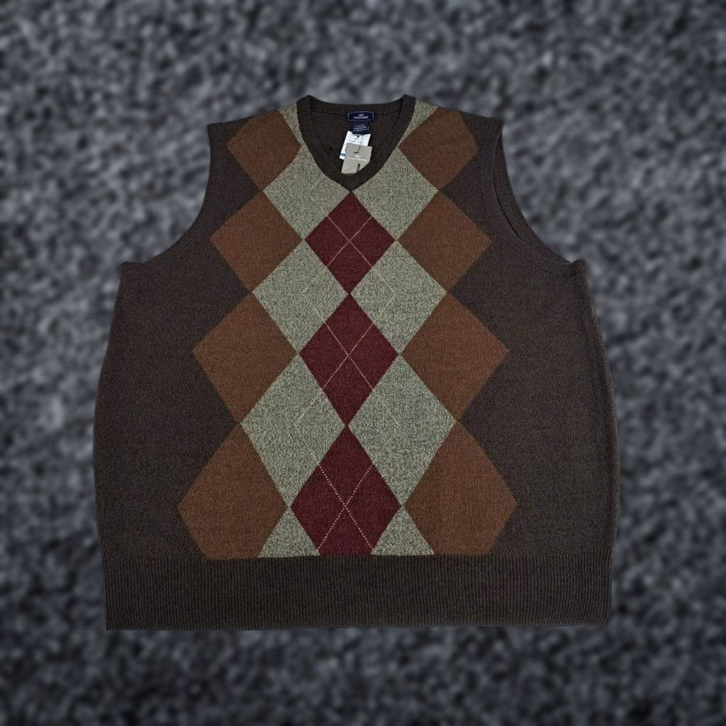 Dockers NWT Dockers Men's Brown Acrylic Extra Soft Fine Gauge Vest XL Argyle/Diamond Knit Pullover Vest Regular Mens Autumn Winter Fall Spring Name: DOCKERS Size US XL / EU 56 / 4 - 1 Thumbnail