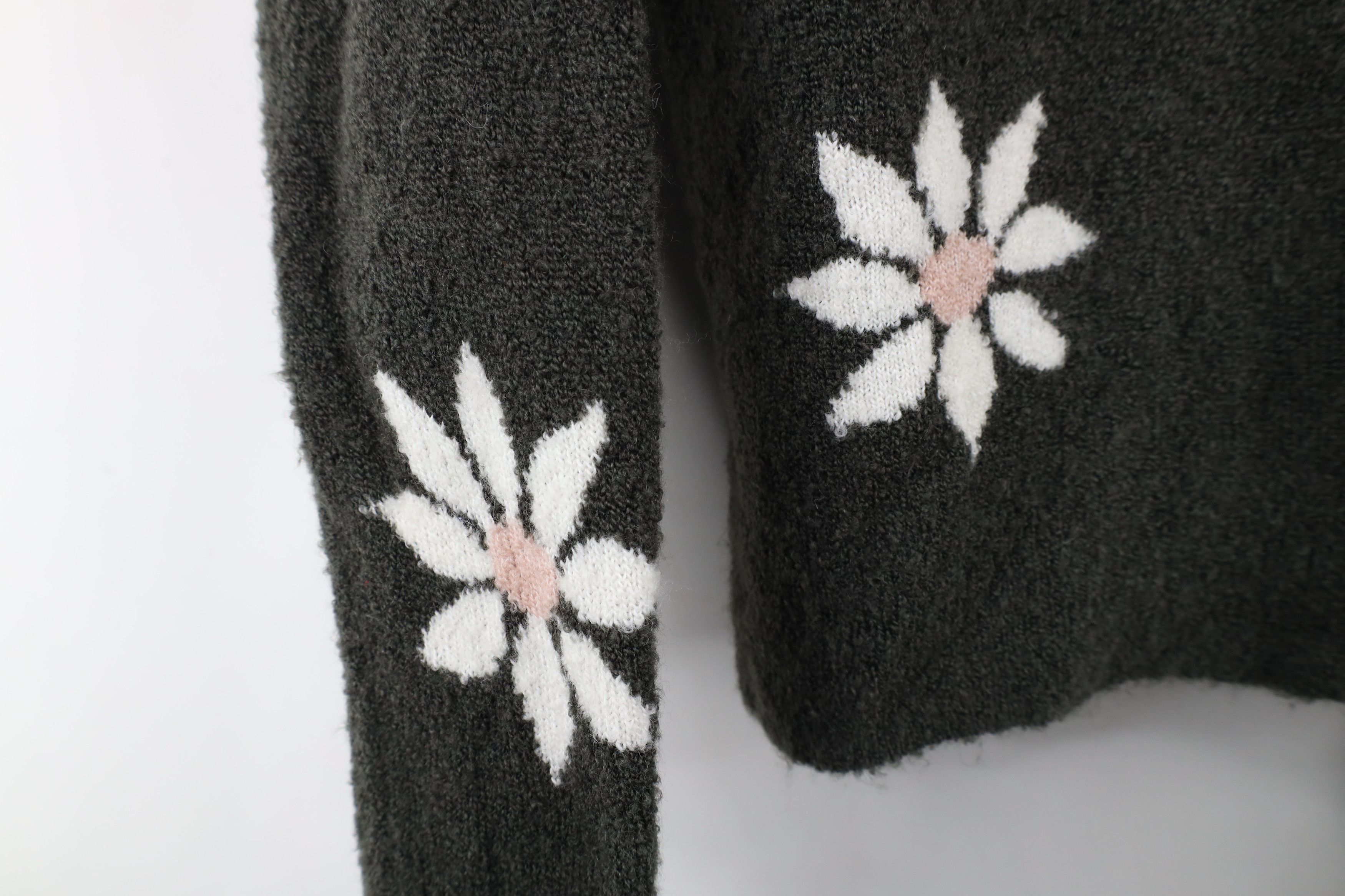 Madewell × Vintage Madewell Flower Intarsia Merino Wool Knit Sweater Green Size S / US 4 / IT 40 - 4 Thumbnail
