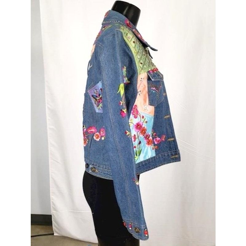 Japanese Brand Vintage Berek2 Floral Butterfly Embroidered Jean Jacket Size M / US 6-8 / IT 42-44 - 2 Thumbnail