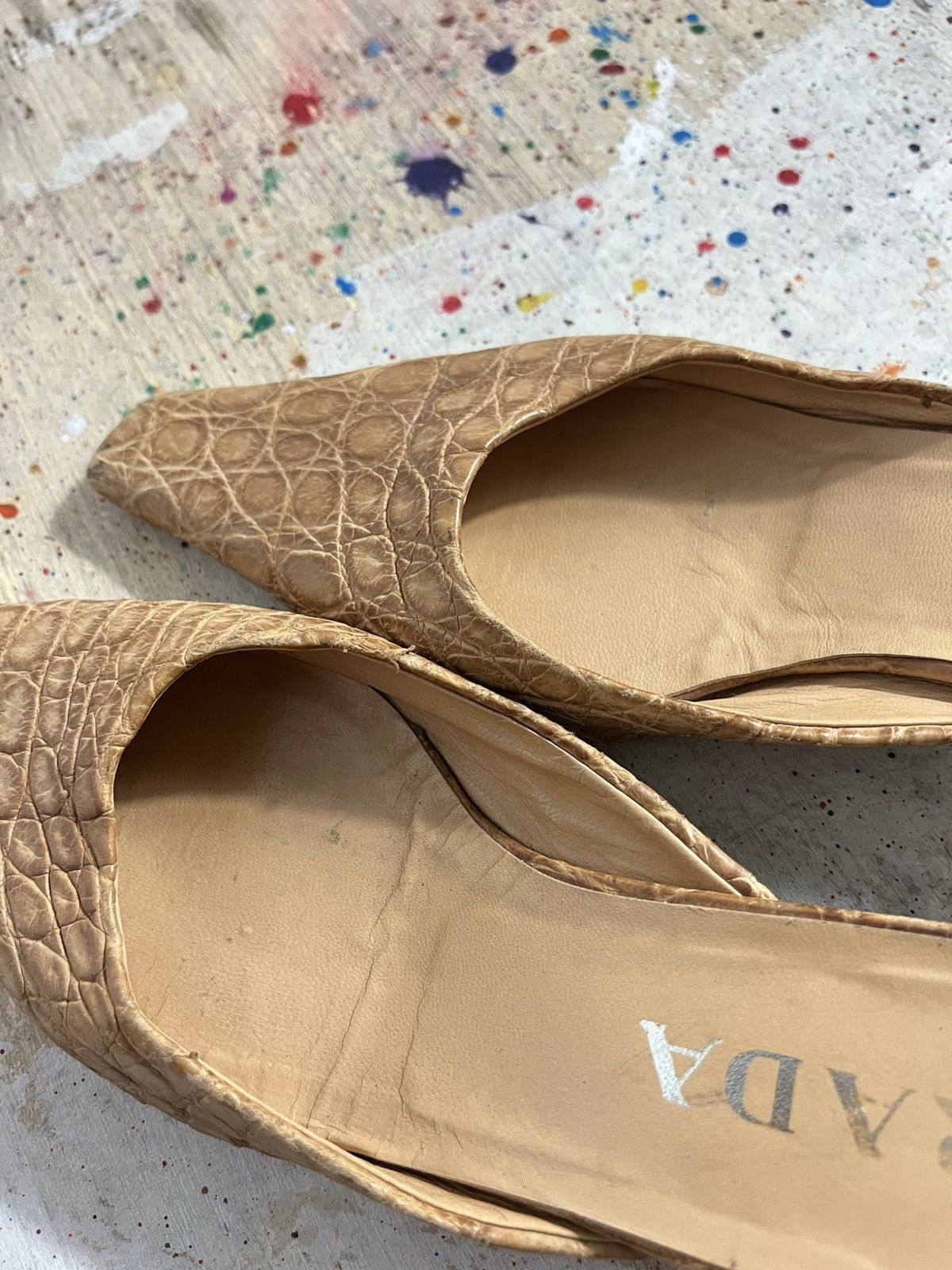Prada Prada Tan Leather Crocodile Pattern Mules Size US 7 / IT 37 - 5 Thumbnail