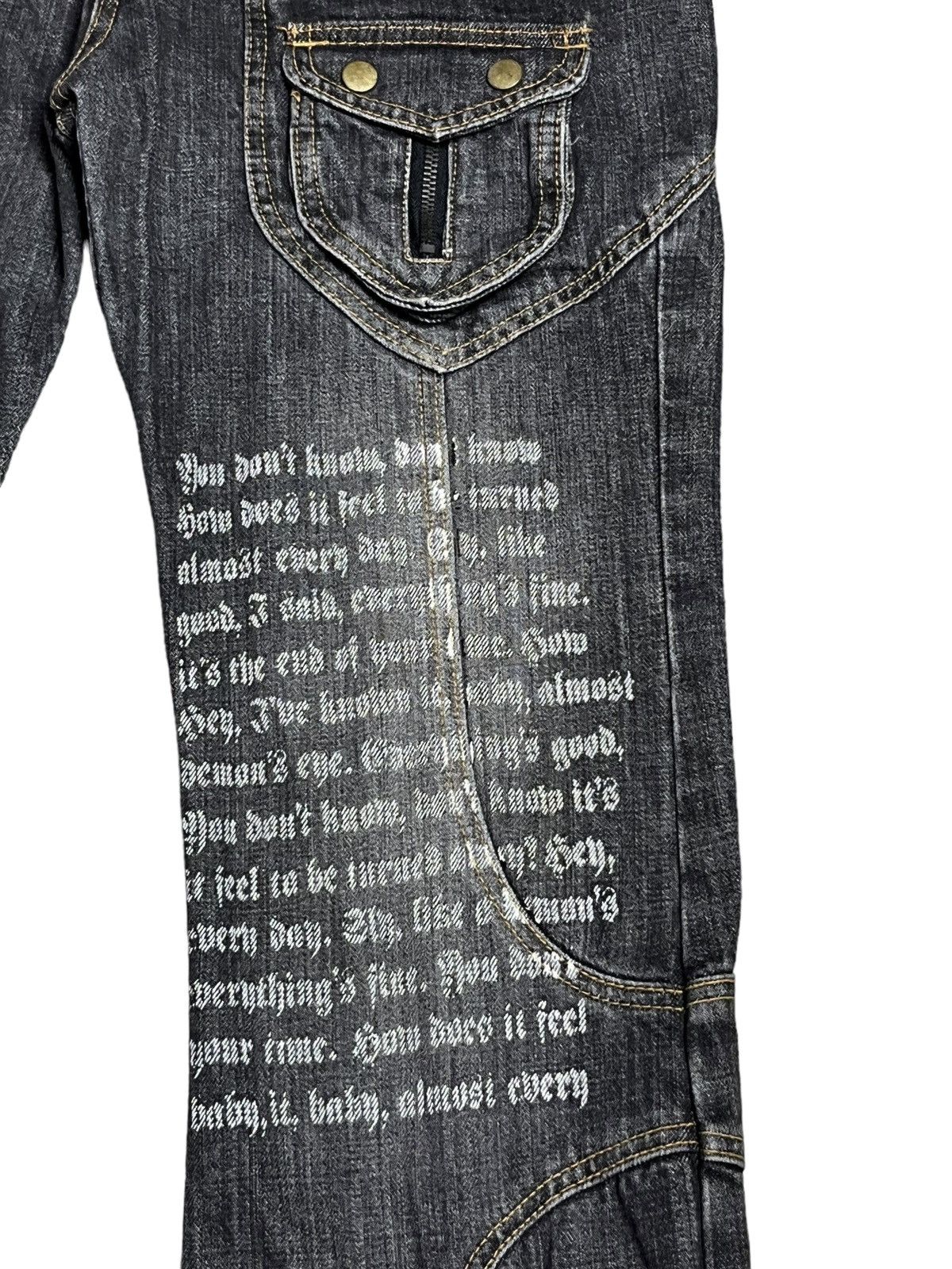 If Six Was Nine 🔥EVOLUTION Retro Punk Poems Multipocket Flare Denim Jeans Size US 31 - 9 Thumbnail