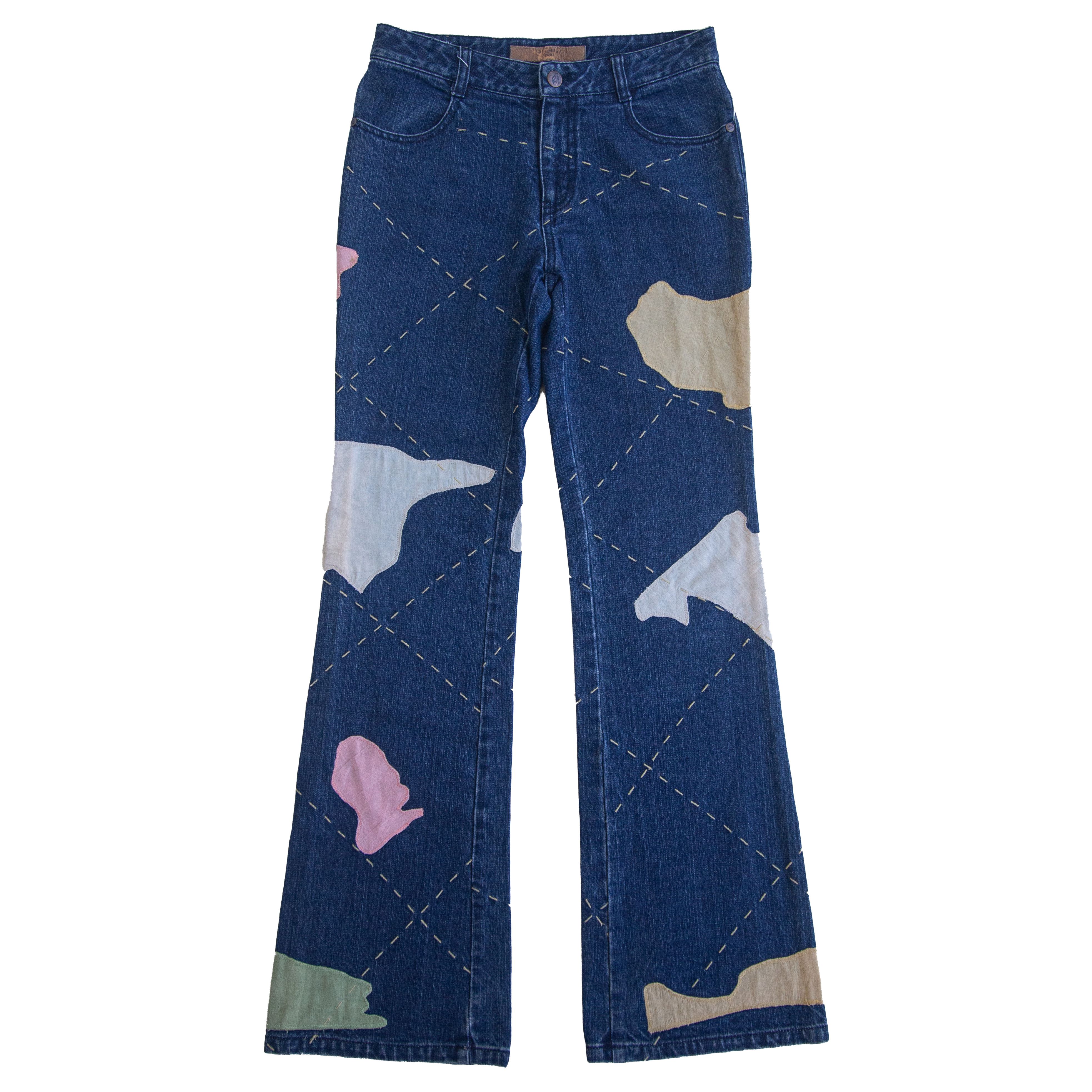 Japanese Brand Patchwork Flare Jeans by Fullmarks Size US 29 - 2 Thumbnail
