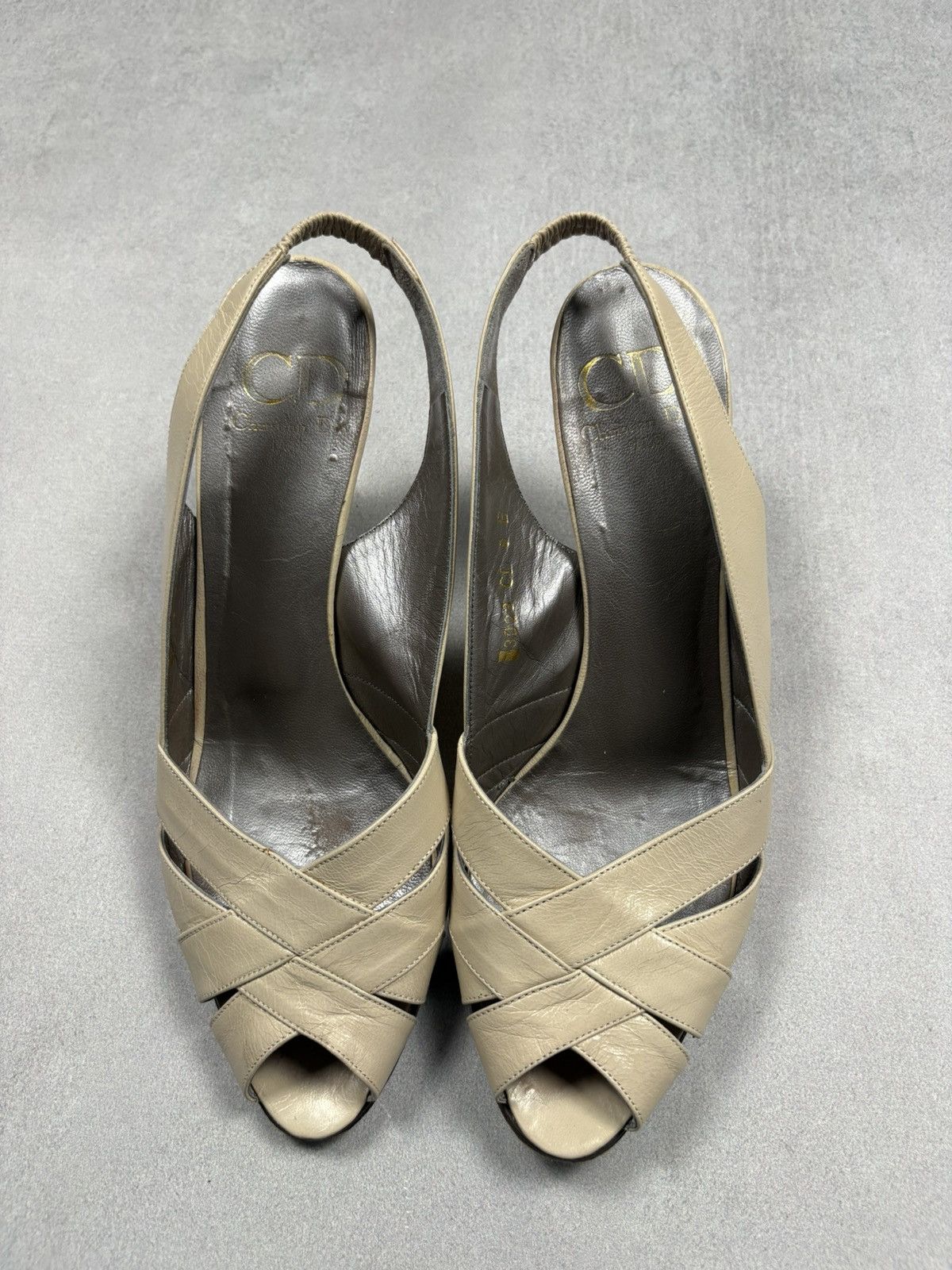 Dior Christian Dior Vintage Leather Slingback Heels Beige EU 38.5 Size US 8 / IT 38 - 1 Thumbnail