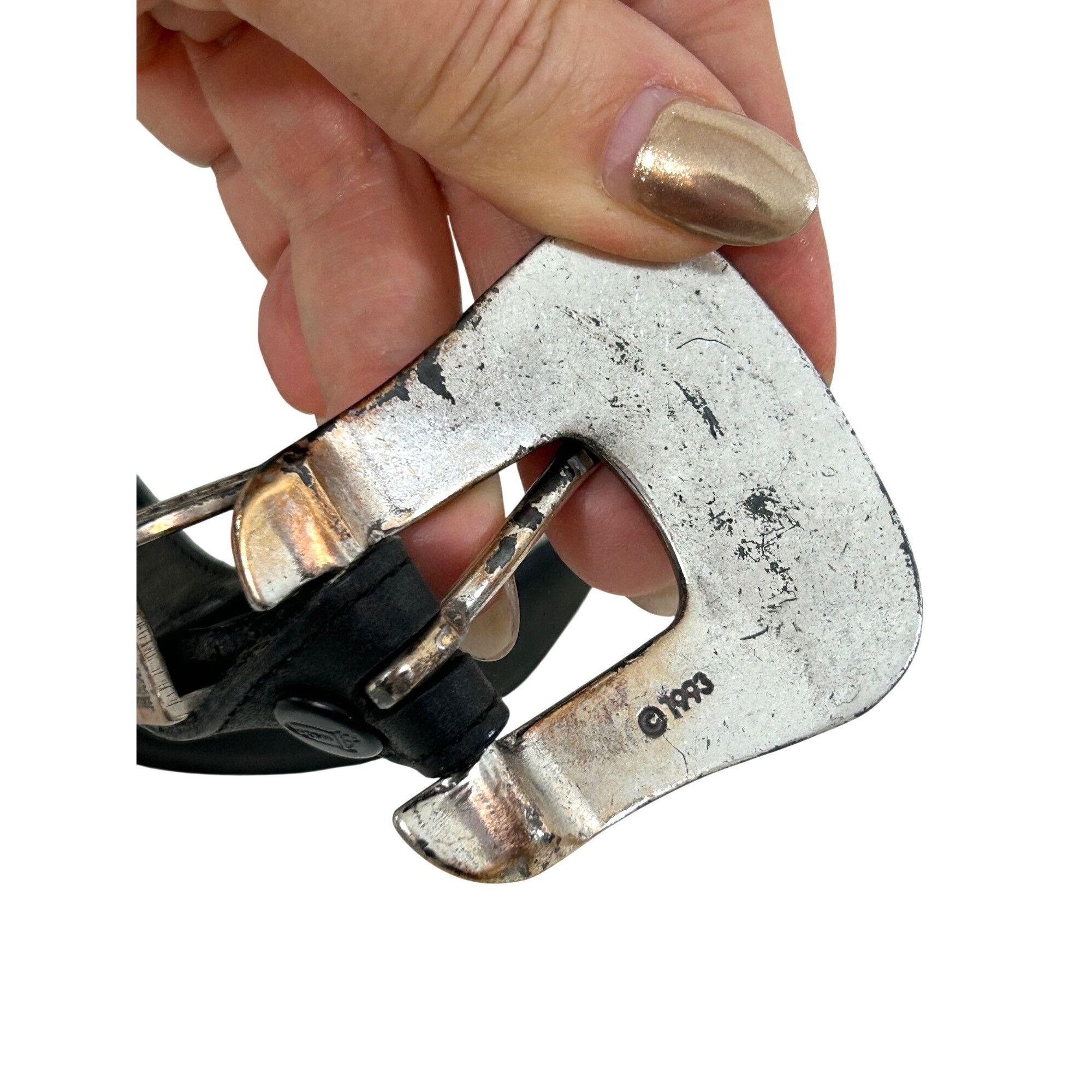 Justin Justin Belt Black 30 Vtg Leather USA Silver-plated 1993 Eng Size ONE SIZE - 21 Thumbnail