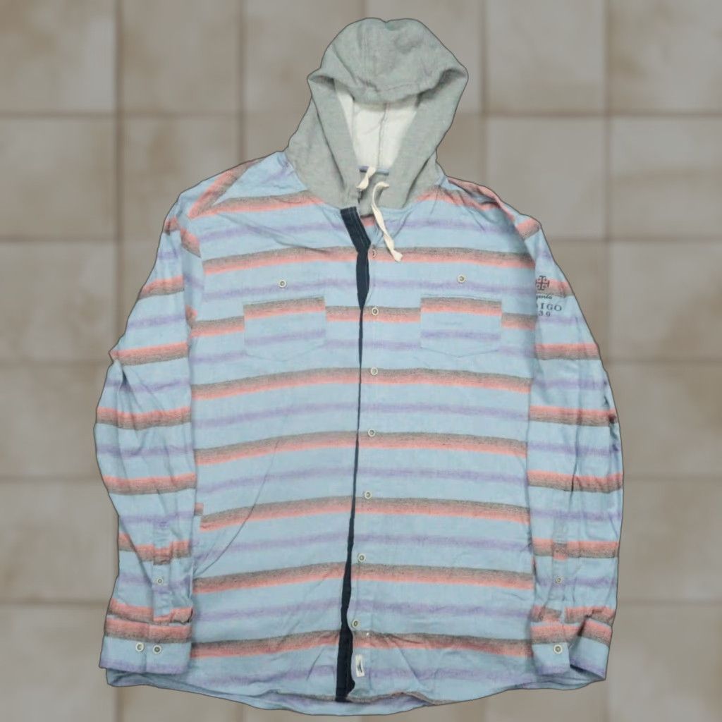 johnnie-O Johnnie O Hoodie Mens XXL Blue Striped Melton Surf Flannel Button Shirt Size US L / EU 52-54 / 3 - 1 Thumbnail