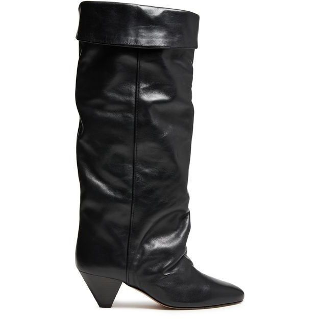 ISABEL MARANT Elita Knee High Black Leather 45mm Heel Boots