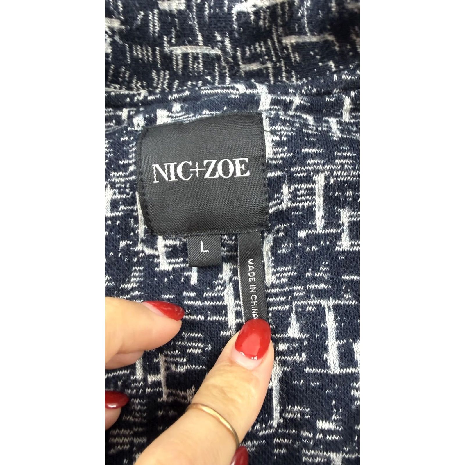 NIC+ZOE NIC+ZOE Blazer Womens L Blue Geometric Knit One Button Jacket Pockets Work Vintage No Size L / US 10 / IT 46 - 4 Thumbnail