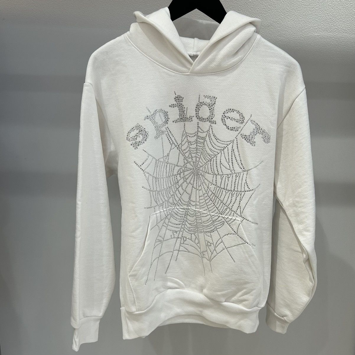 image of Spider Worldwide Sp5Der OG Rhinestone Logo Hoodie White, Men's (Size Small)