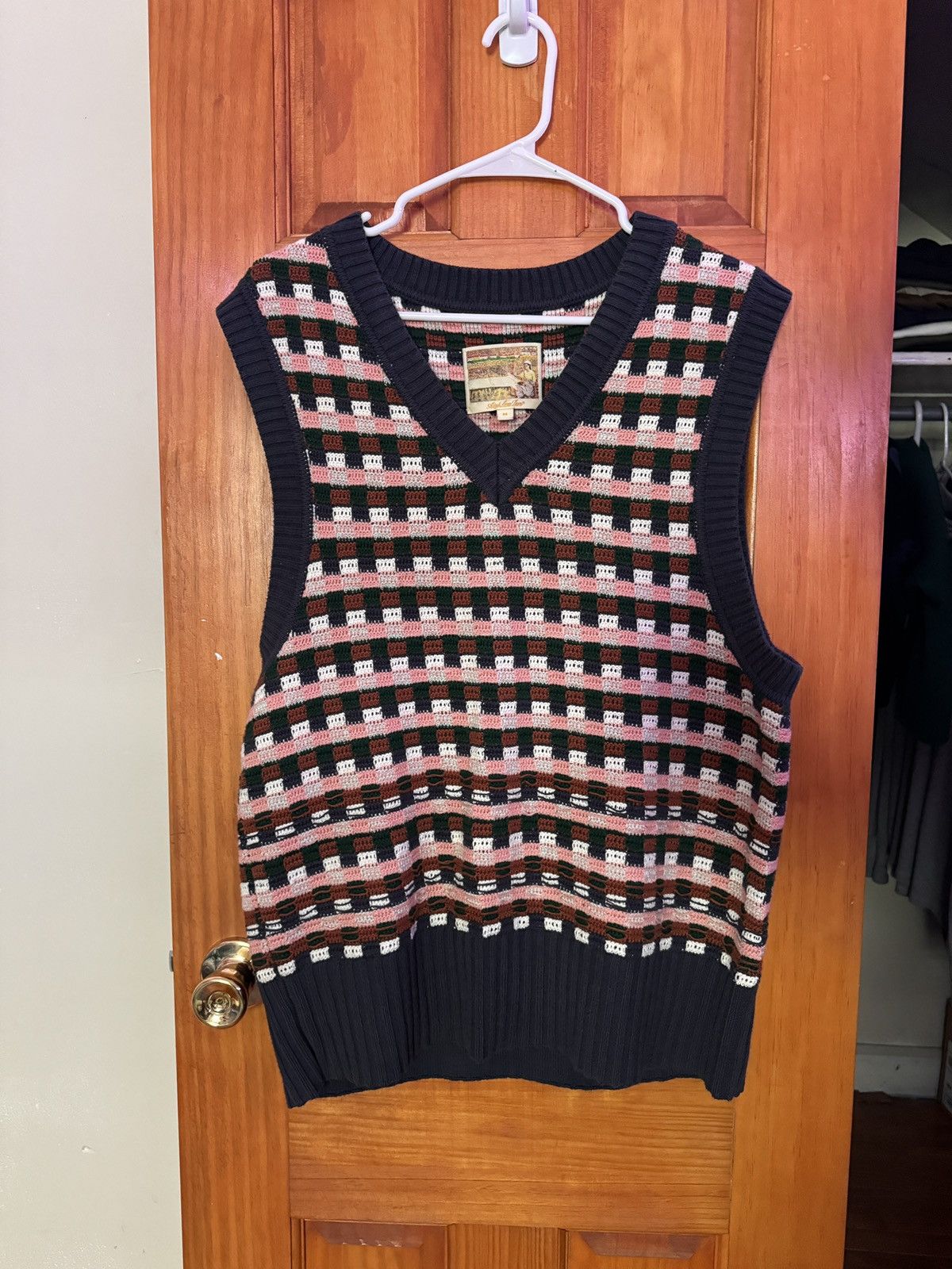 image of Aime Leon Dore Crochet Knit Vest in Navy, Men's (Size Medium)