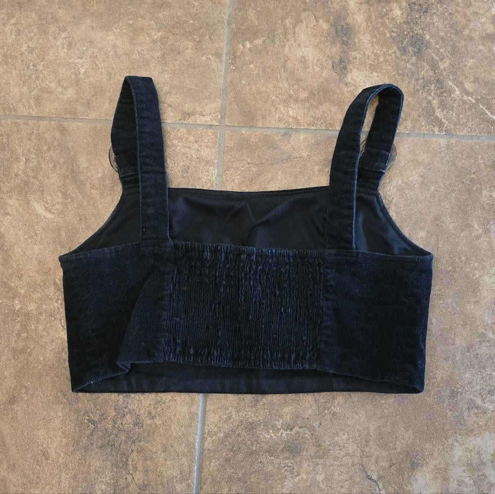 Designer Black Corduroy Cropped Timing Tank Size M / US 6-8 / IT 42-44 - 2 Thumbnail