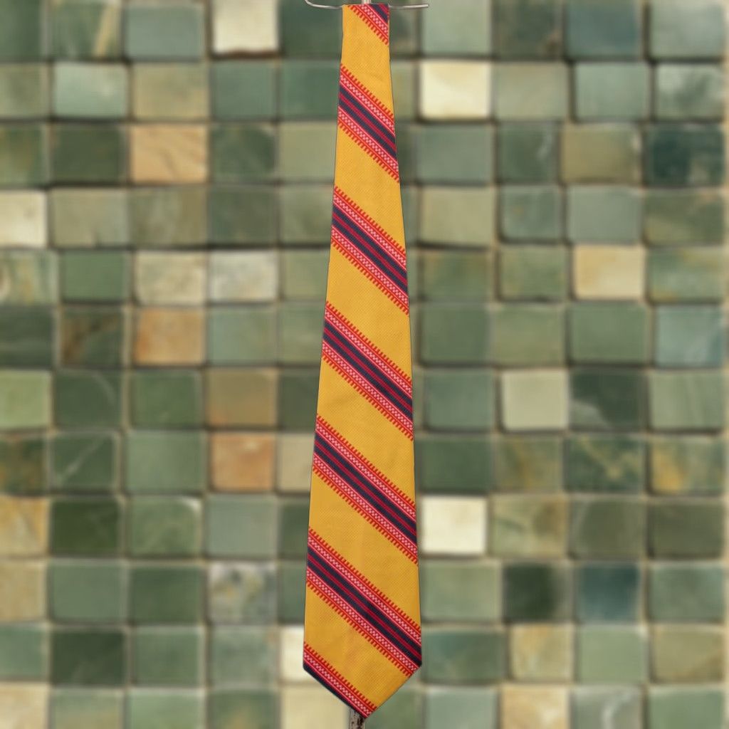 Vintage VTG Qiana 70s Tie Neck Tie Men's NOS Yellow Red Striped Wide 4.5" 53" Nylon Necktie Size ONE SIZE - 1 Thumbnail