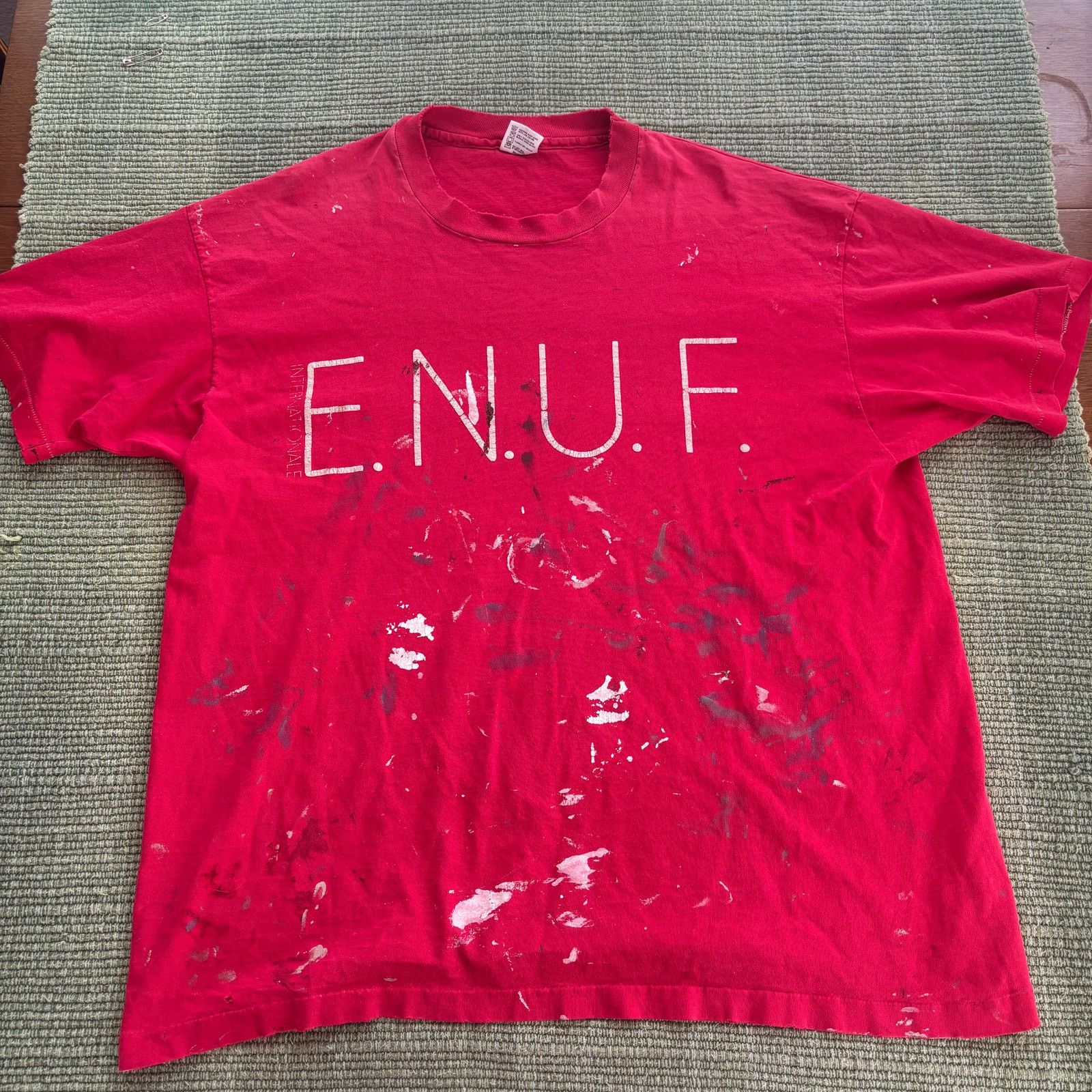Vintage Vintage 1990s Single Stitched Thrashed & Painted ENUF Tee Size US XL / EU 56 / 4 - 2 Thumbnail