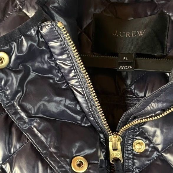 J.Crew J. Crew Quilted Puffer Down Jacket Navy Blue Snap Button Full Zip Women PL Blue Diamond Quilting Zipper Womens Size L / US 10 / IT 46 - 4 Thumbnail