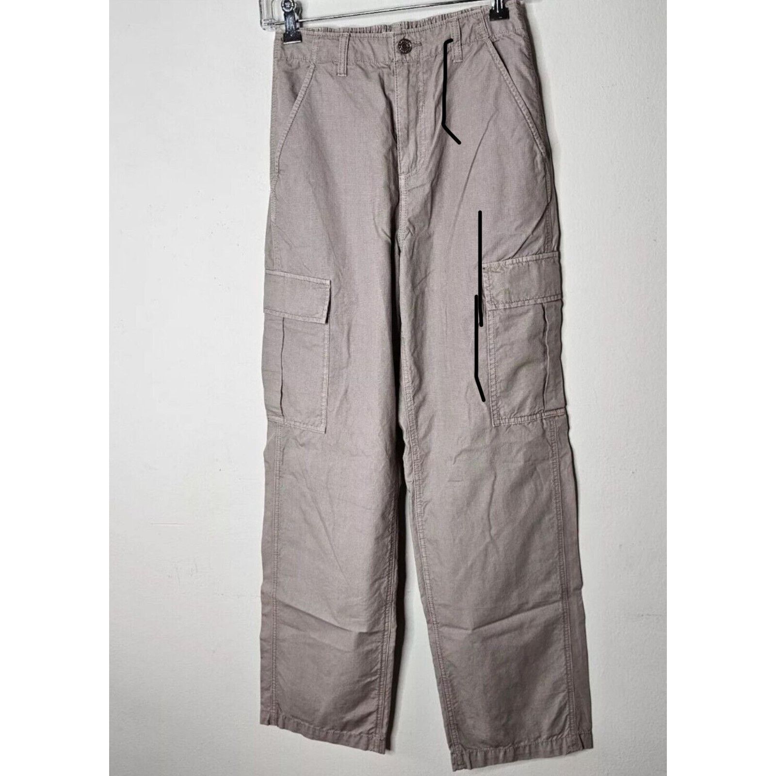 Garage Garage Taupe Khaki Wide Leg Pants Elastic Waist Cargo Zip XS Size 25" / US 0 / IT 36 - 6 Thumbnail