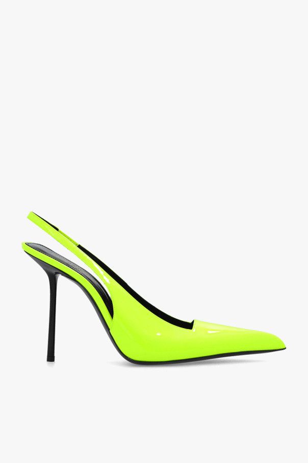 Saint Laurent Paris o1s1wg111024 Kiss Slingback Pumps Patent Leather Neon Green Size US 7.5 / IT 37.5 - 1 Thumbnail