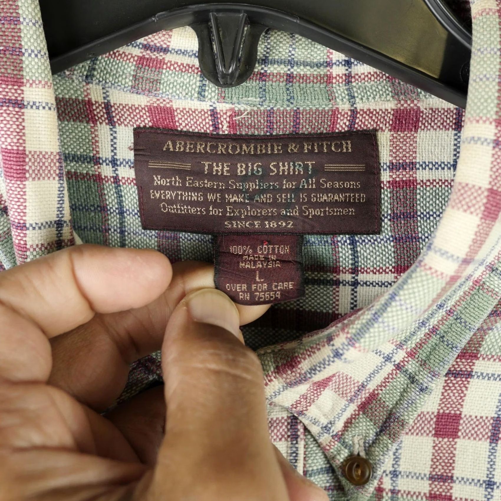 Abercrombie & Fitch Abercrombie & Fitch Shirt Mens L Green Plaid Button-Down Casual Cotton Big Shirt Relaxed Fit Long Sleeve Womens? Mens Size US L / EU 52-54 / 3 - 3 Thumbnail