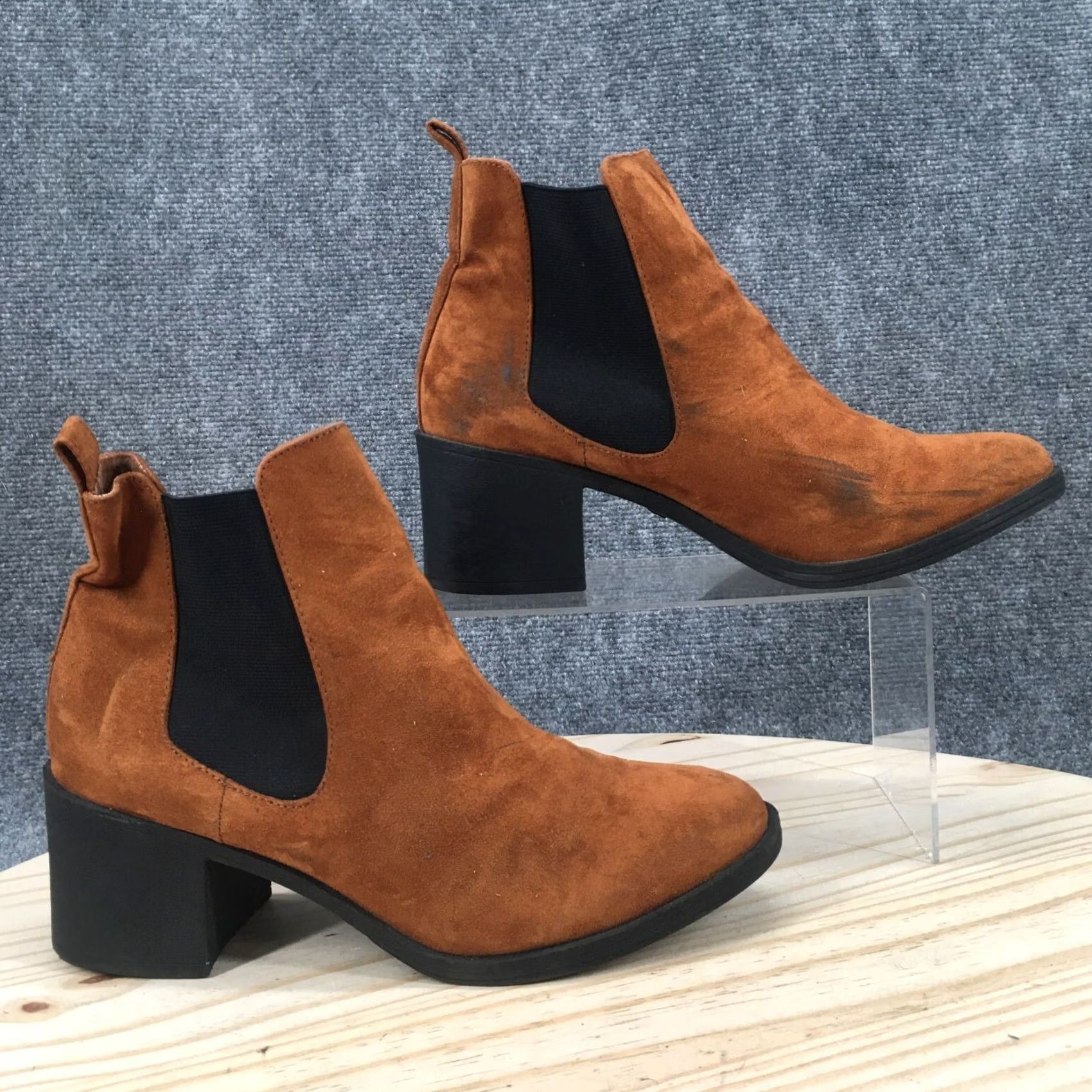 Vintage Divided By H & M Boots Womens 40 Ankle Chelsea Block Heels Orange Fabric Pull On Chelsea Boots Womens Orange Block Heels Size US 9 / IT 39 - 2 Thumbnail