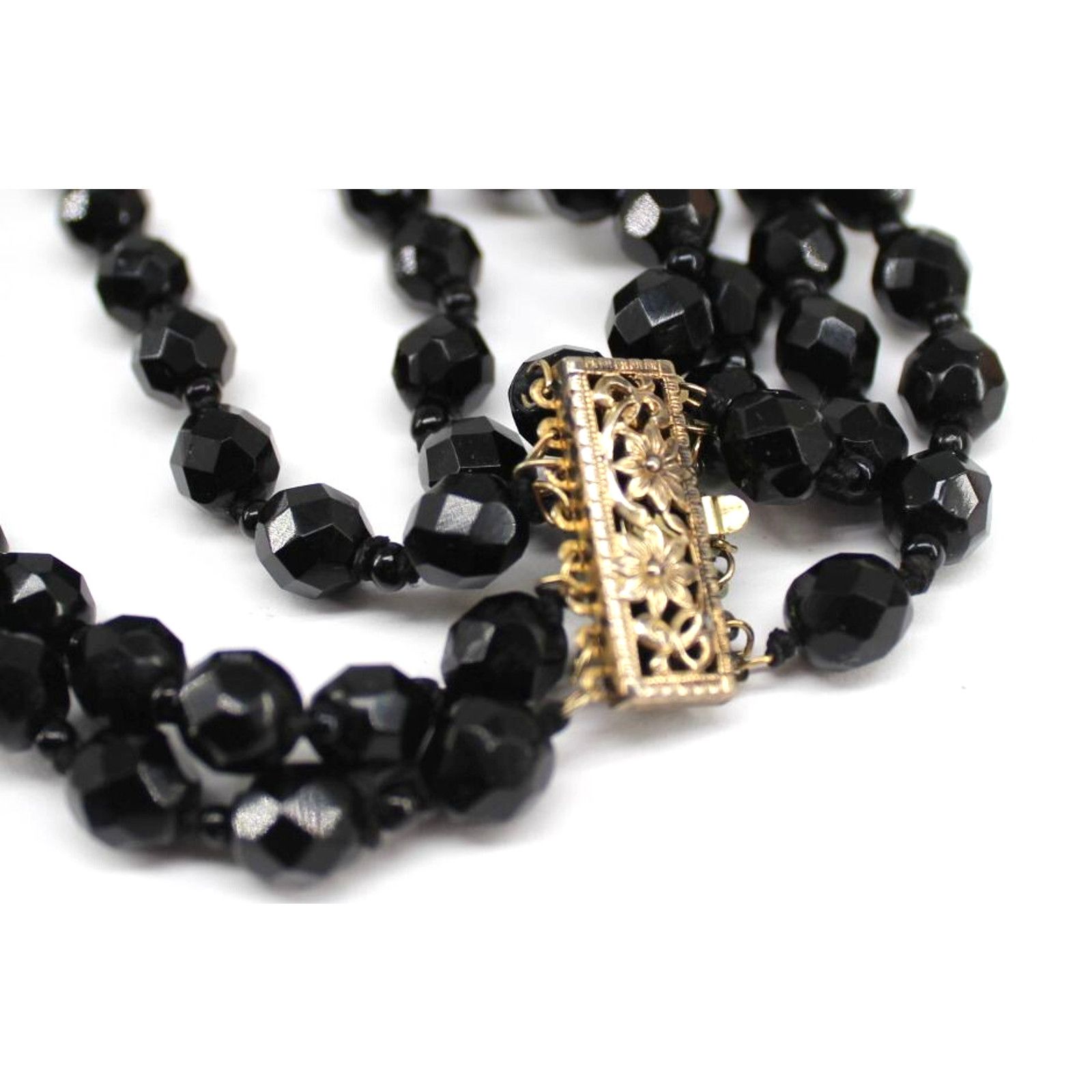 Other Vintage Four Strand Black Onyx Bead Choker Necklace 14" Size ONE SIZE - 3 Thumbnail