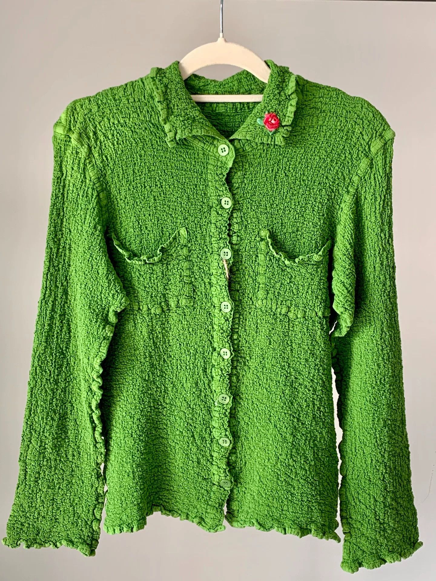 Issey Miyake Issey Miyake Me Green Ruffled Shirt Size S / US 4 / IT 40 - 1 Thumbnail