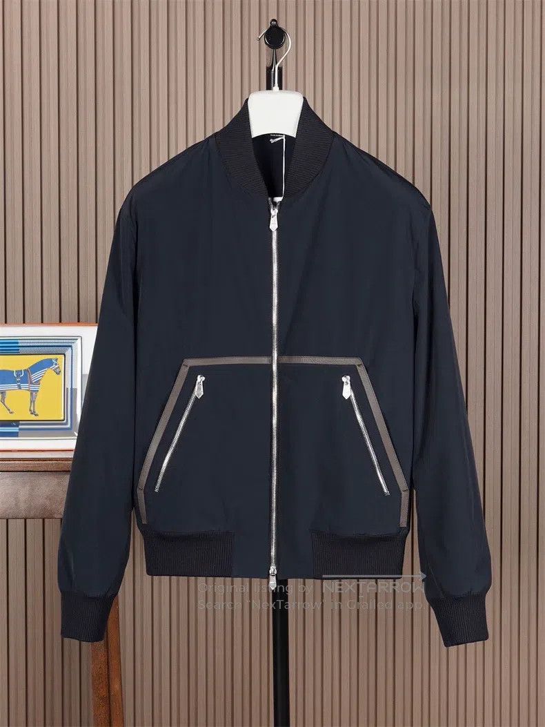 Hermes Baseball Collar Jacket with Thin Cotton Filling