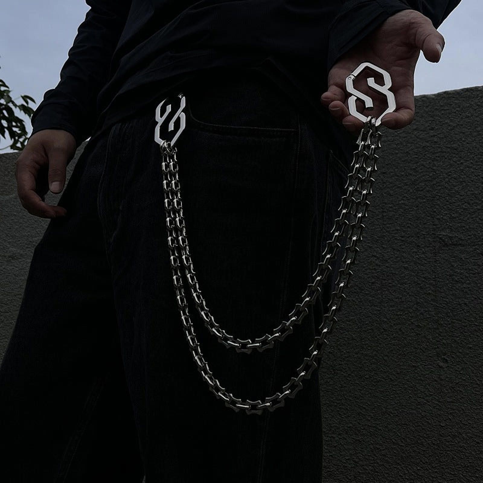 Jewelry Silver Double Chain Wallet Pants Accessory, Men's Chain Size ONE SIZE - 4 Thumbnail