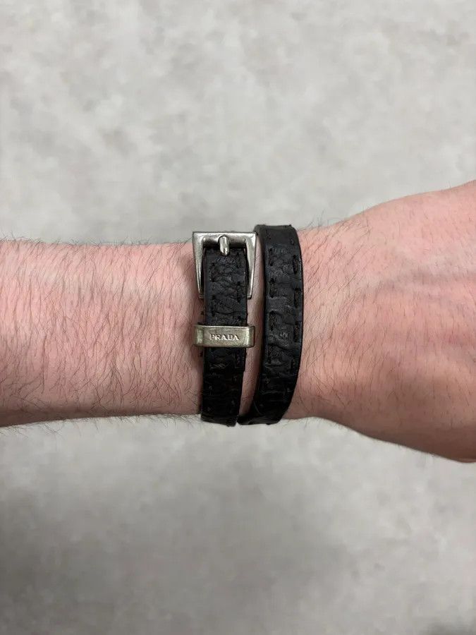 Prada 2000s Prada Double Wrap Dark Leather Bracelet Size ONE SIZE - 2 Thumbnail