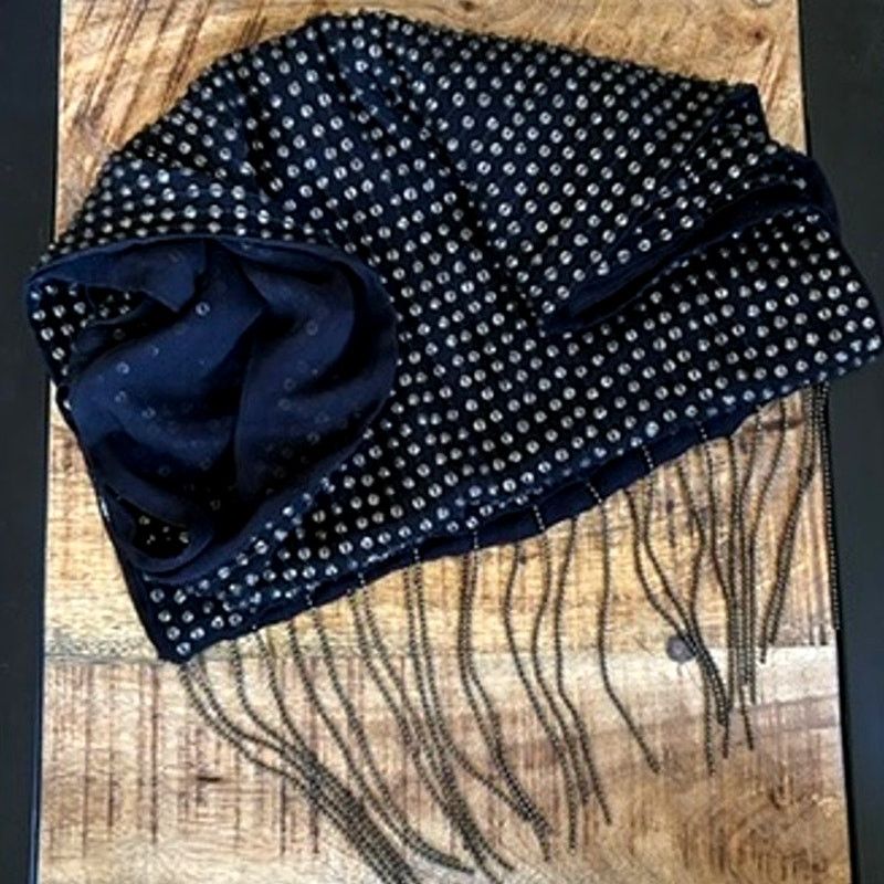 Haute Hippie Haute Hippie Runway Silk Bead Chain Fringe Scarf Black 2009 Size ONE SIZE - 4 Thumbnail