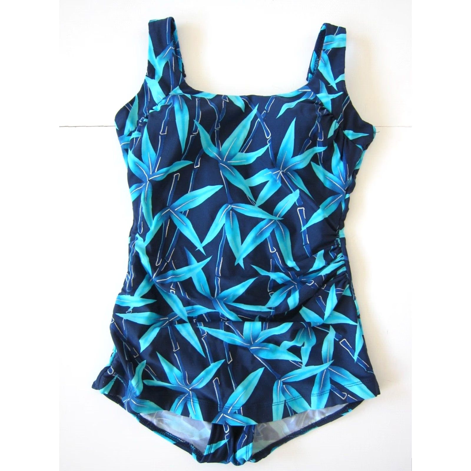 Vintage T.H.E. Blue Floral Bamboo One Piece Swimsuit Slimming Wide Strap Dress 10 Size L / US 10 / IT 46 - 2 Thumbnail