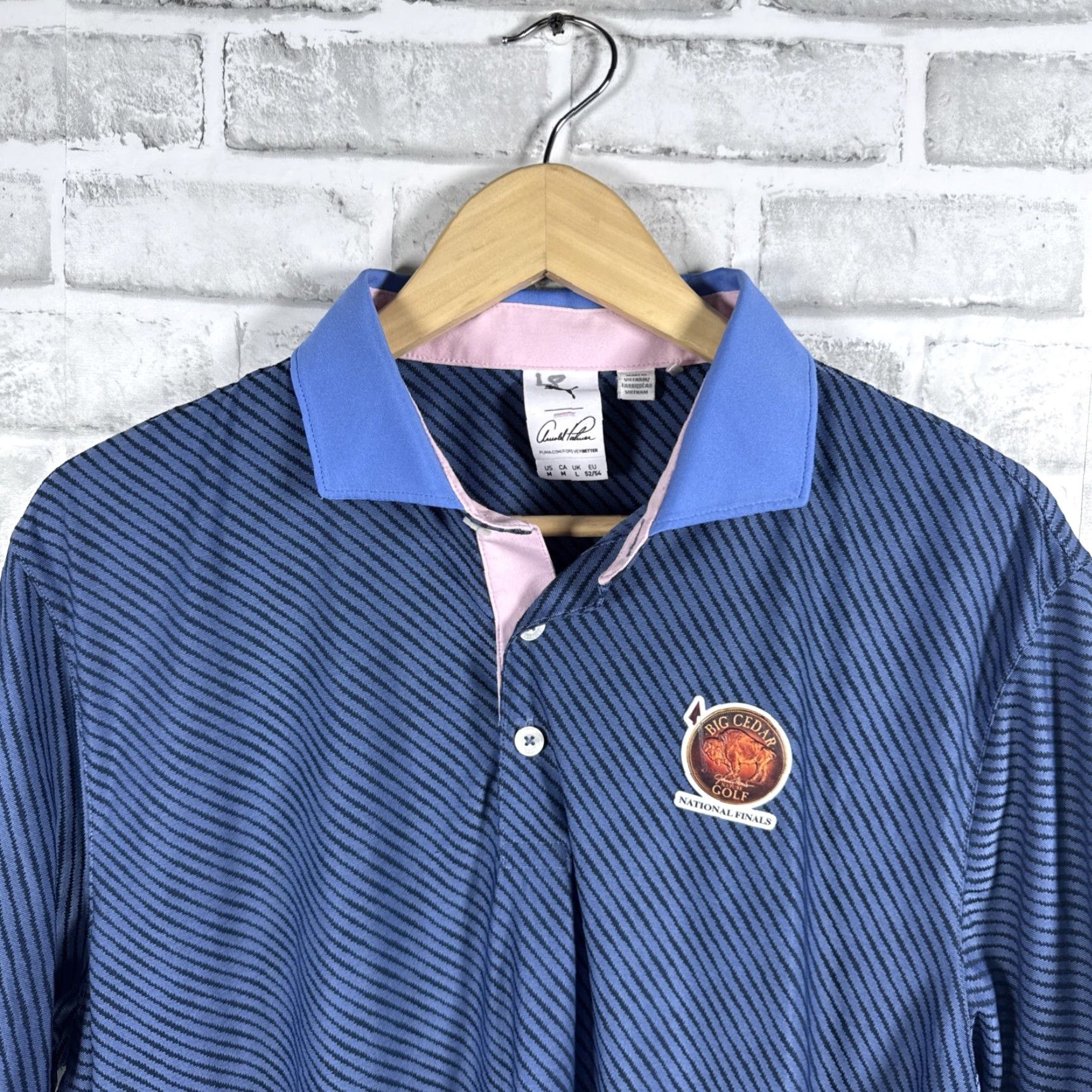 Puma PUMA Arnold Palmer Big Cedar Blue Striped Polo Shirt Mens Size M Size US M / EU 48-50 / 2 - 2 Thumbnail