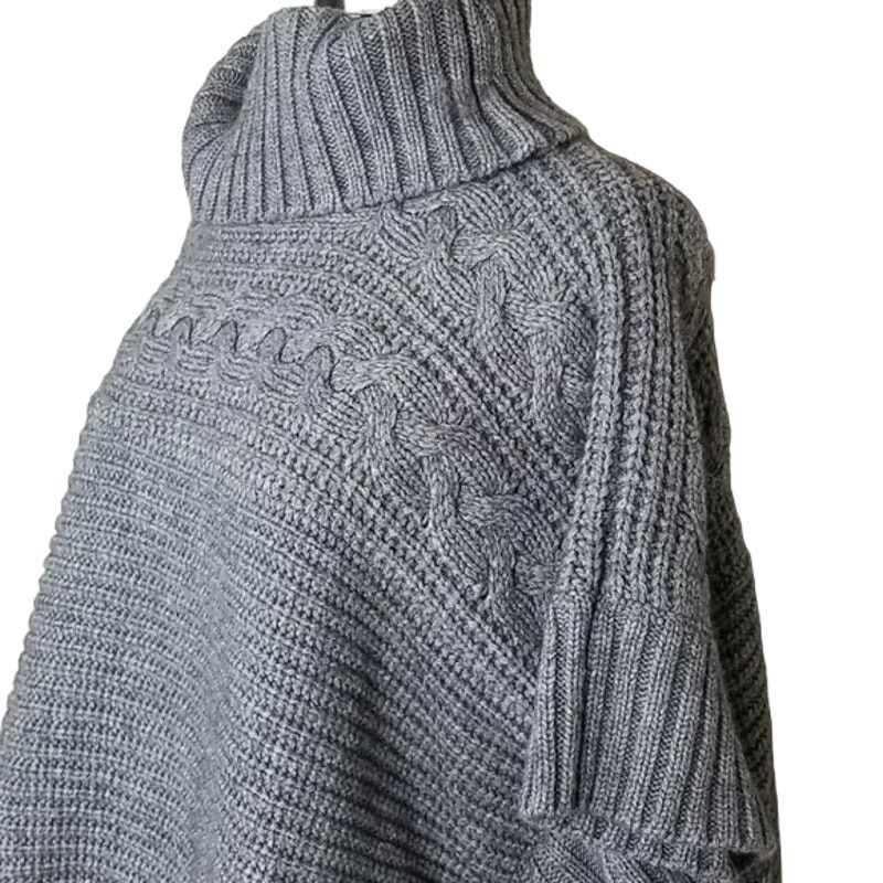 John Bartlett Alexandra Bartlett Womens Wool Cable Knit Poncho Turtleneck Size M / US 6-8 / IT 42-44 - 2 Thumbnail