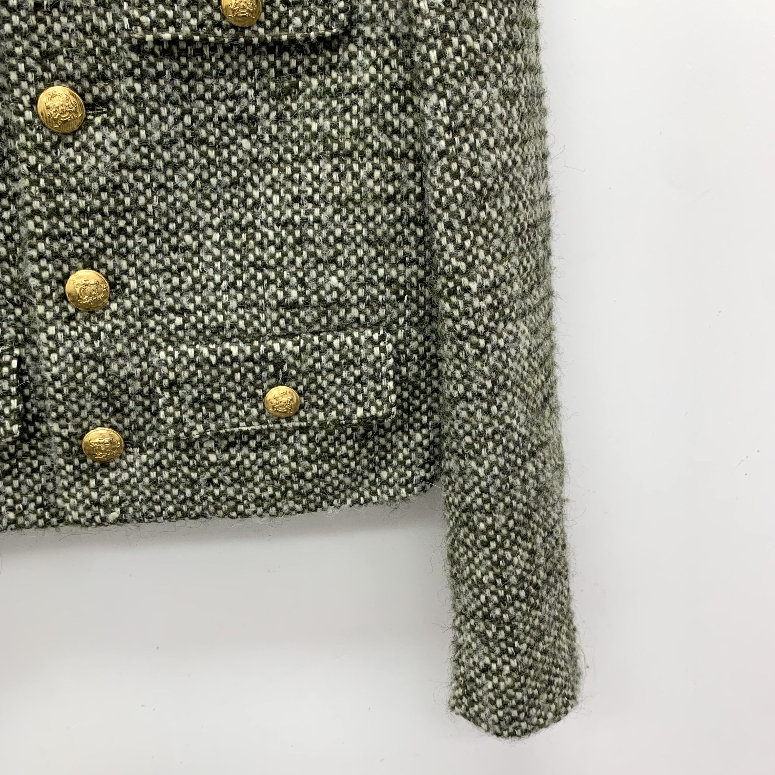 Celine Celine Jacket Wool Military Green Tweed Button-Up (Size XXS) Size XXS / US 00 / IT 34 - 6 Thumbnail