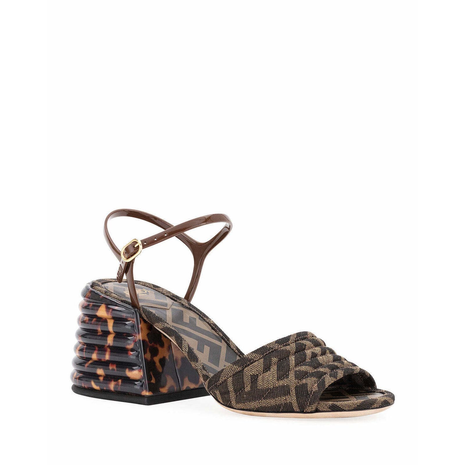 Fendi FF Motif Logo Ankle Strap Sandal Peep Toe Block Heel Pump 36 Size US 6 / IT 36 - 1 Thumbnail