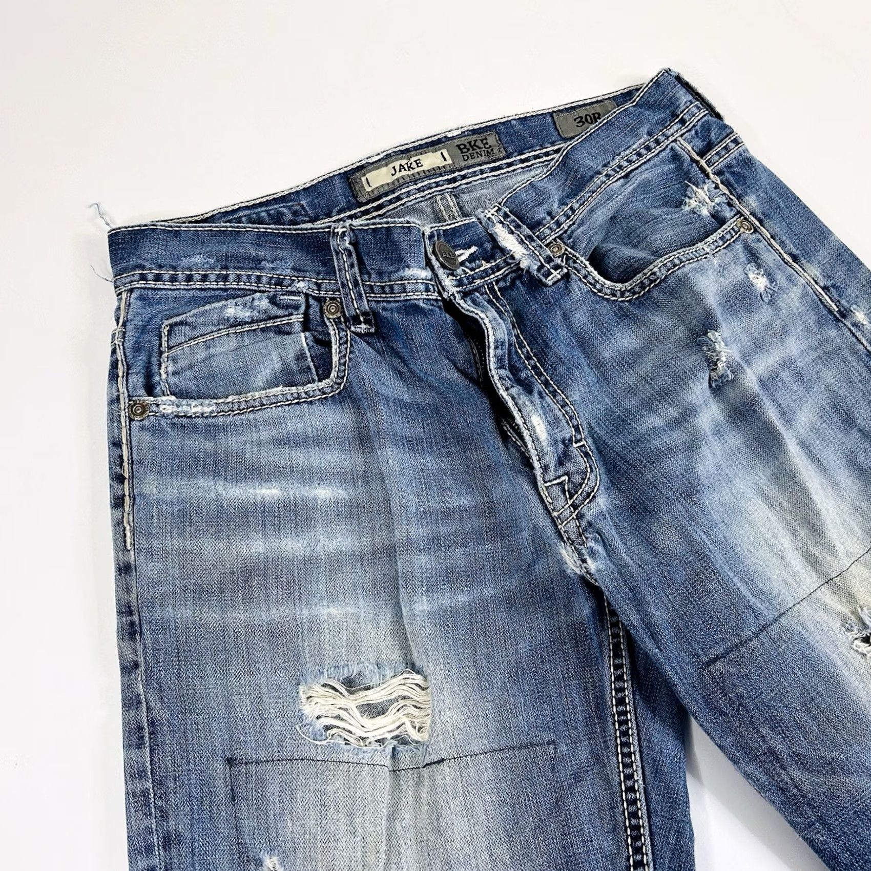 BKE BKE Denim Jake 30R Straight Leg Jeans 100% Cotton Blue Distressed Mens Regular Size 30 Inseam 31 in Size US 30 / EU 46 - 2 Thumbnail