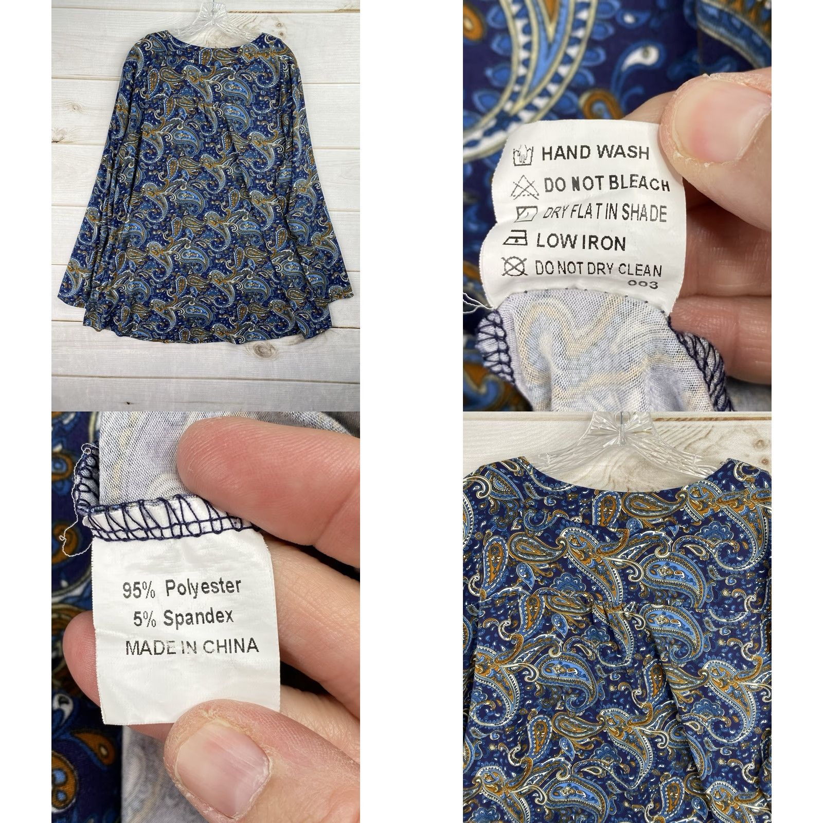 Vintage U. Vomade Tunic Blue Paisley Print Long Sleeve Plus 4X Knit V-Neck Button Stretch Adult Womens Size XXL / US 16-18 / IT 52-54 - 8 Thumbnail
