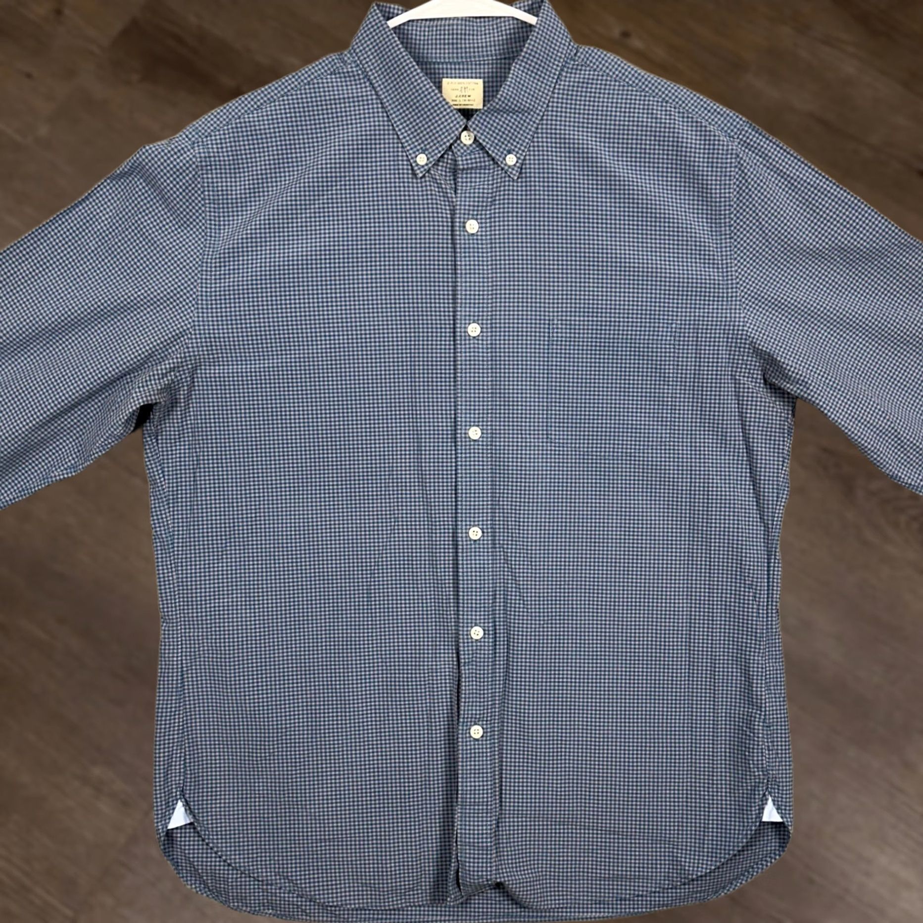 J.Crew J. Crew Mens Large Shirt Dress Blue Gingham Button-Down Long Sleeve EUC Size 42R - 1 Thumbnail