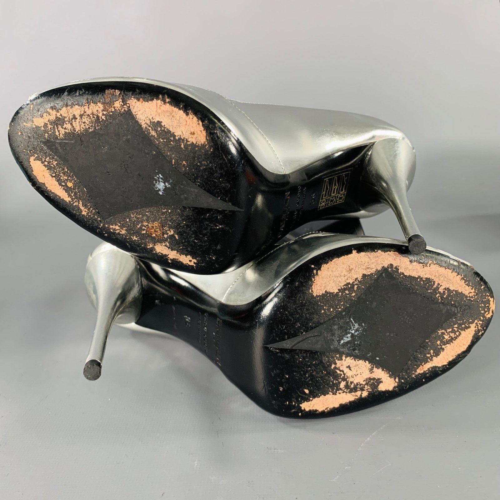 Balmain BALMAIN Size 6 Silver Patent Leather Peep Toe Heels Pumps Size US 6 / IT 36 - 6 Thumbnail