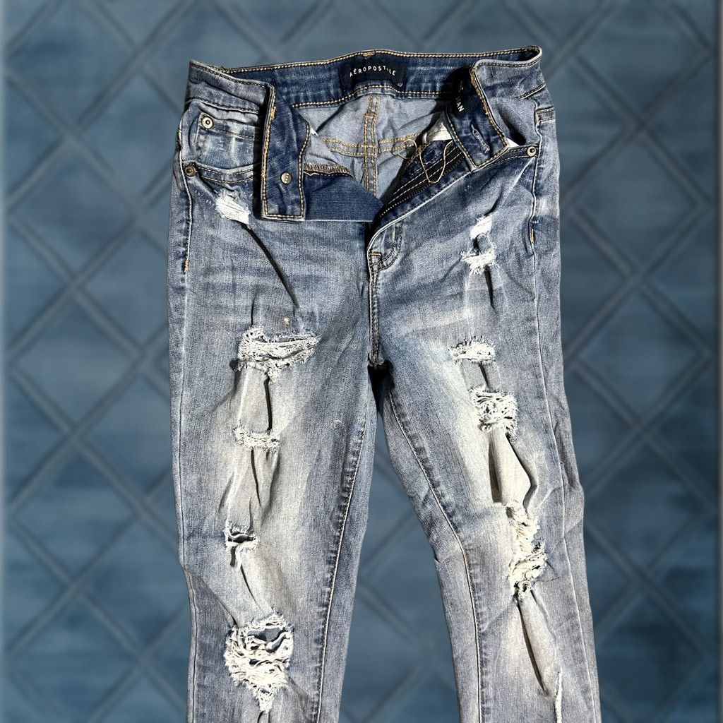 Vintage Aéropostale The Norma Jean Jeans Women's 0 Blue Distressed Medium Wash Denim Skinny High Rise 5-Pocket Size 25" / US 0 / IT 36 - 1 Thumbnail