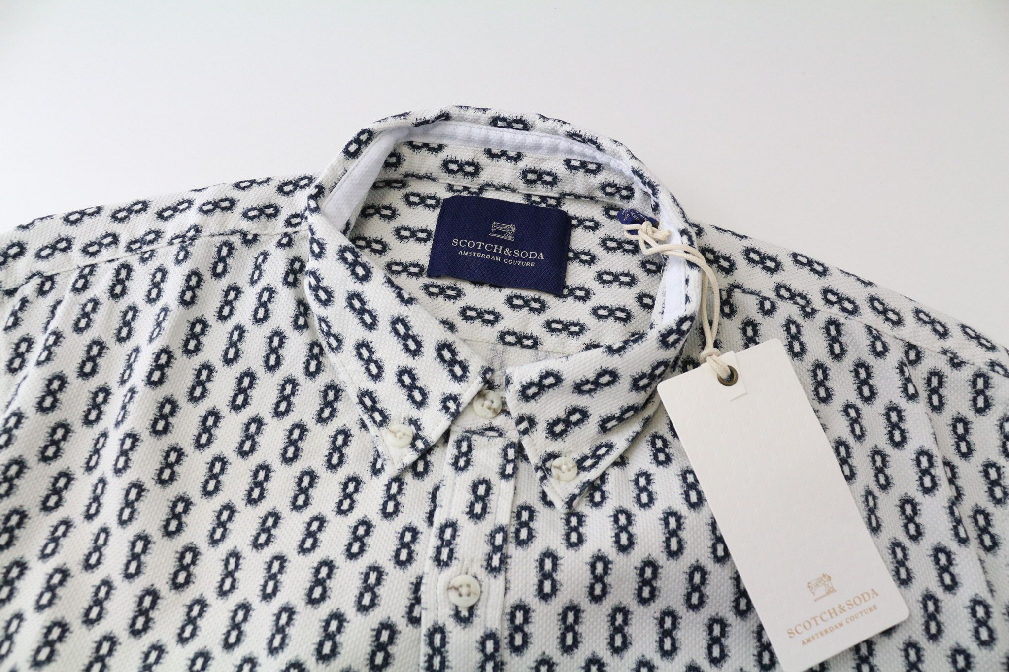 Scotch & Soda M Button-Down Navy Abstract Cotton Shirt 75874 Size US M / EU 48-50 / 2 - 3 Thumbnail